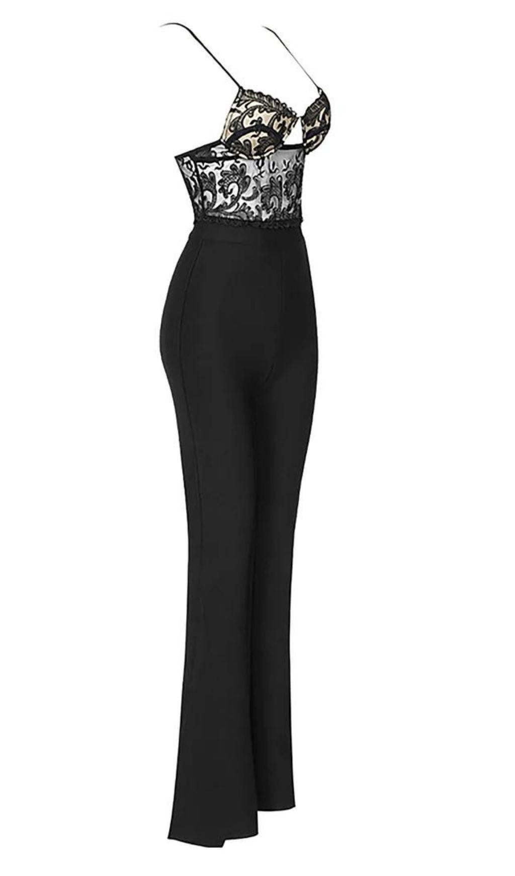 BLACK LACE BANDAGE BODYCON JUMPSUIT FOR PARTY