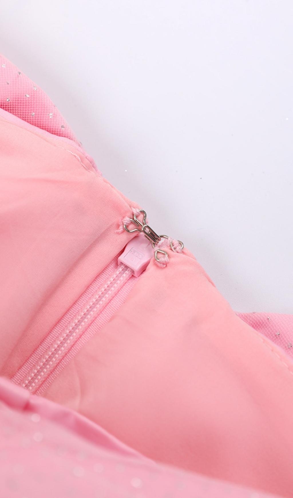 PINK OFF-SHOULDER BOW CORSET MINI DRESS