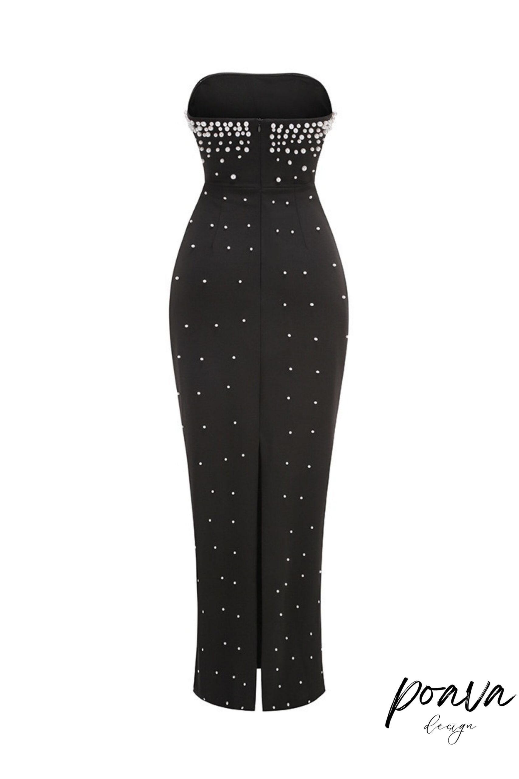PEARL STRAPLESS GOWN, BLACK EVENING DRESS