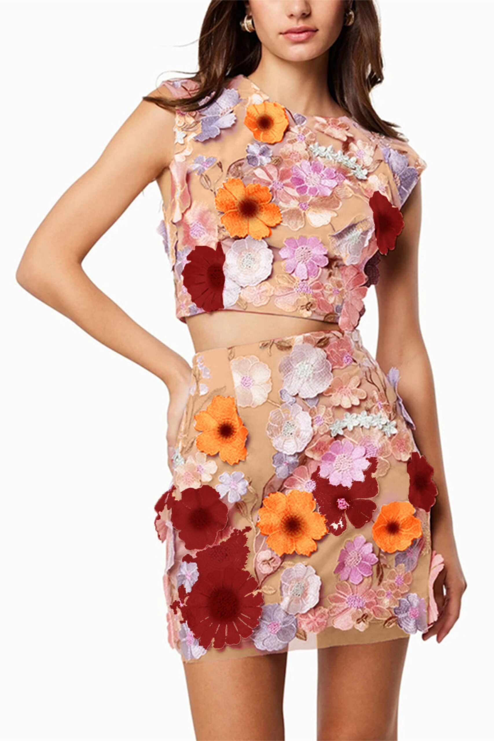3D LACE FLORAL CROP TOP & SKIRT SET