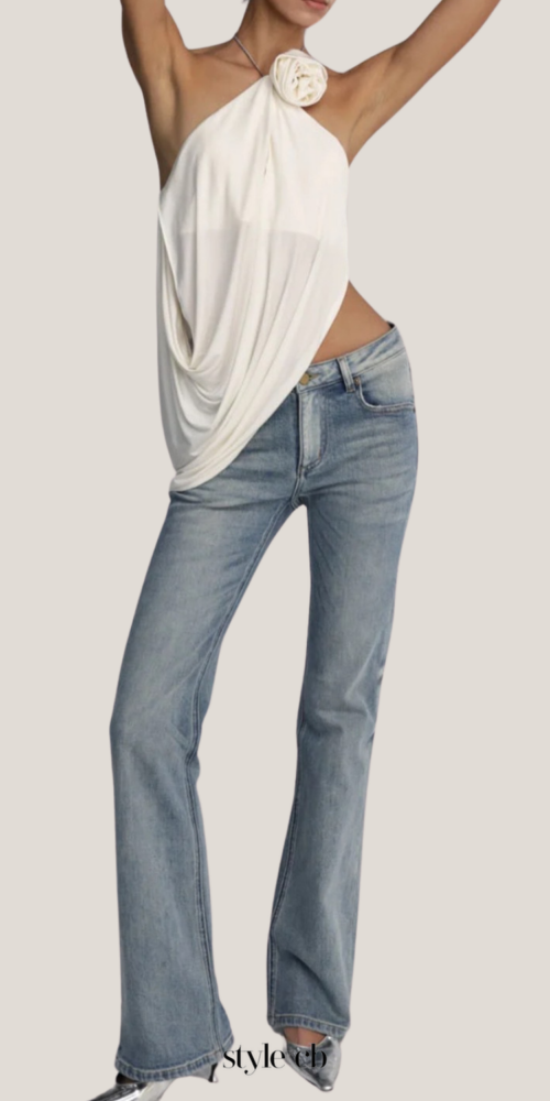 Satin Cowl Neck Halter Top in white Satin Cowl Neck Halter Top in white