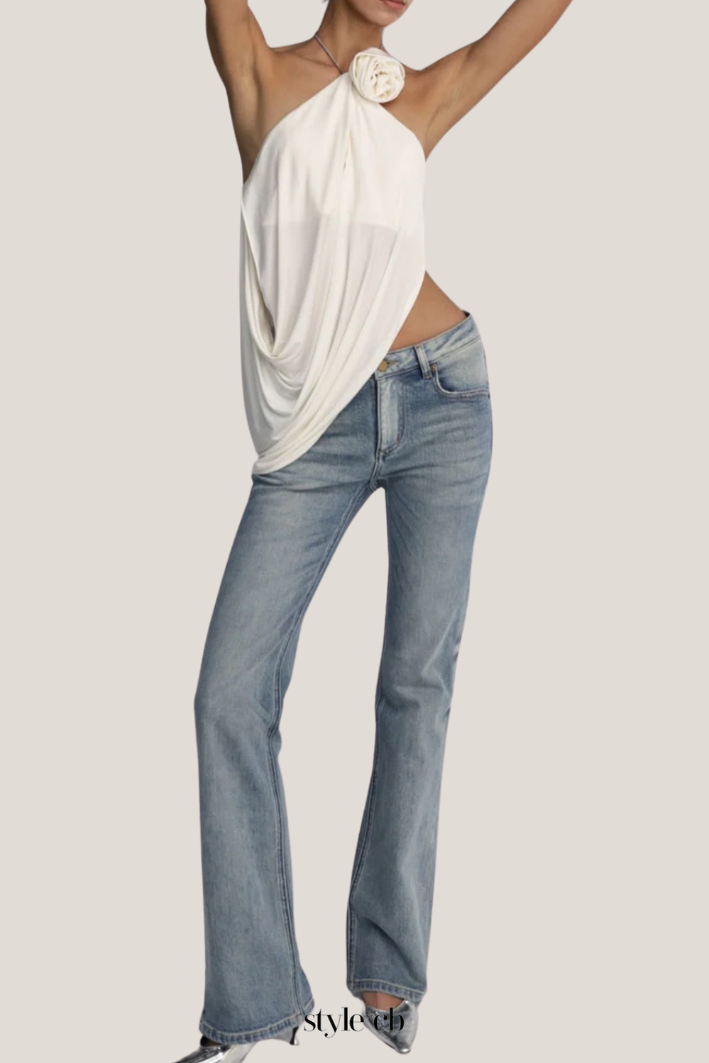Satin Cowl Neck Halter Top in white