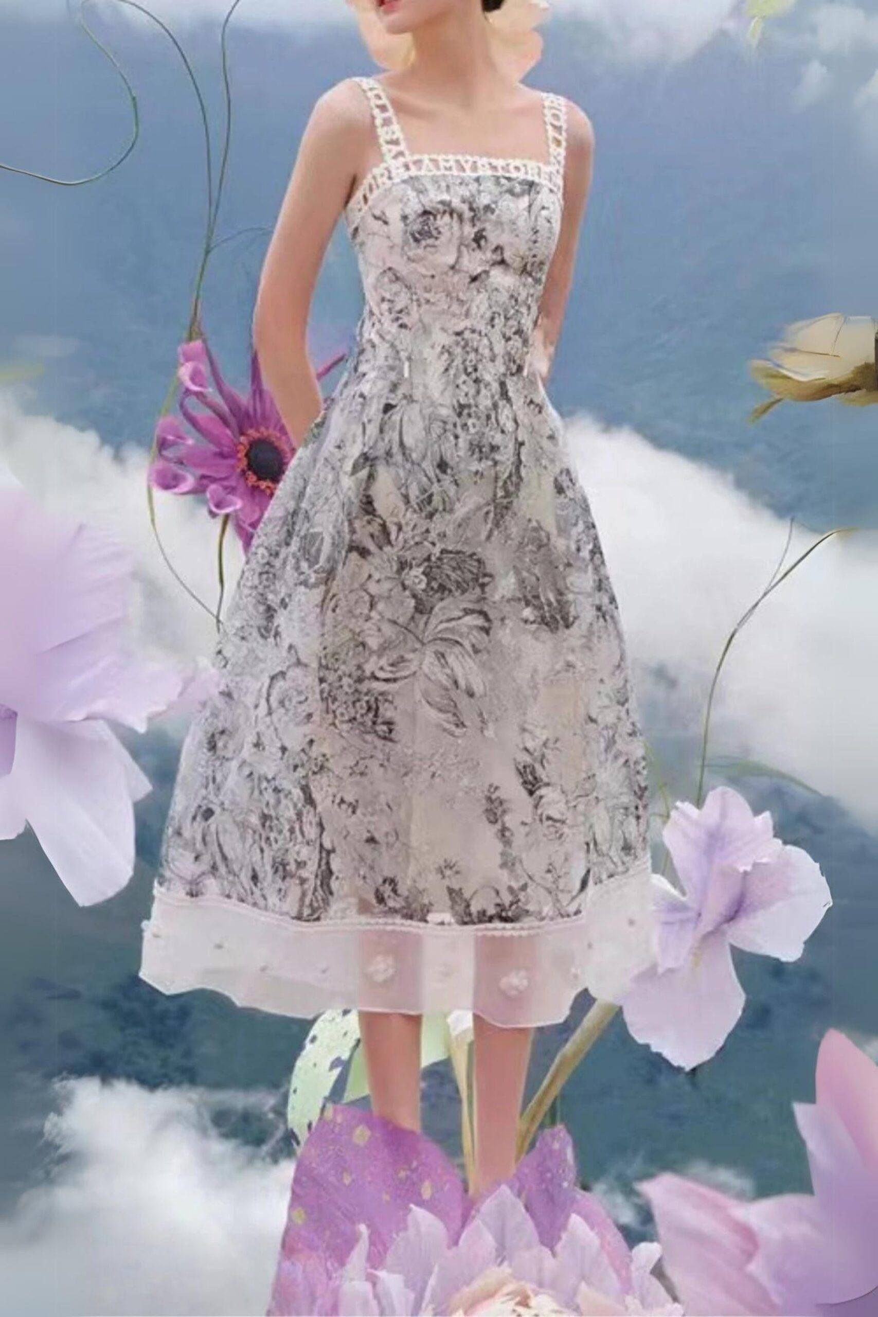 FLORAL STRAPLESS BACKLESS MIDI DRESS FOR PARTY
