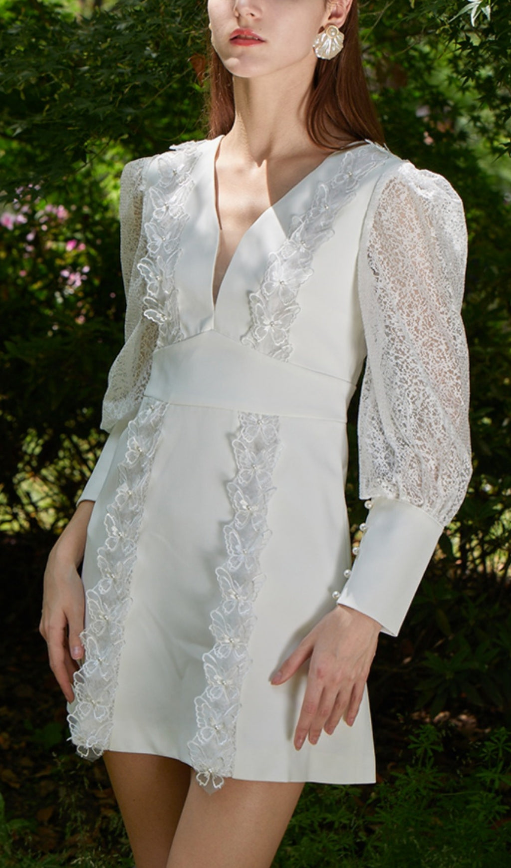 WHITE LACE V-NECK MINI DRESS FOR WEDDING