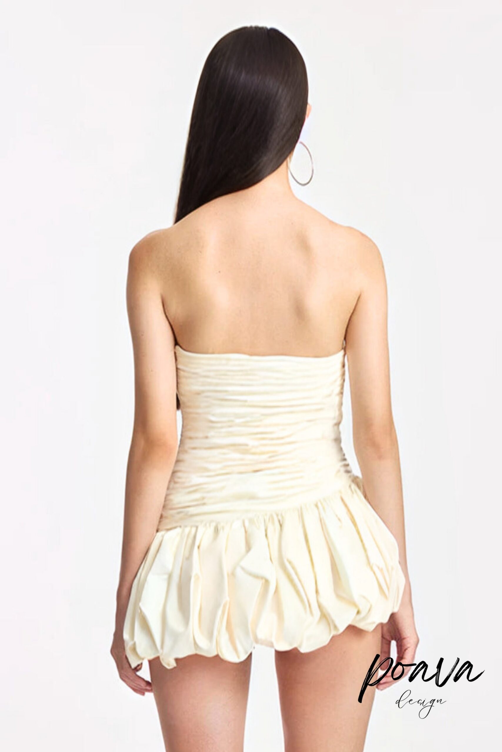 BALLOON DRAPED STRAPLESS WHITE MINI DRESS FOR EVENTS