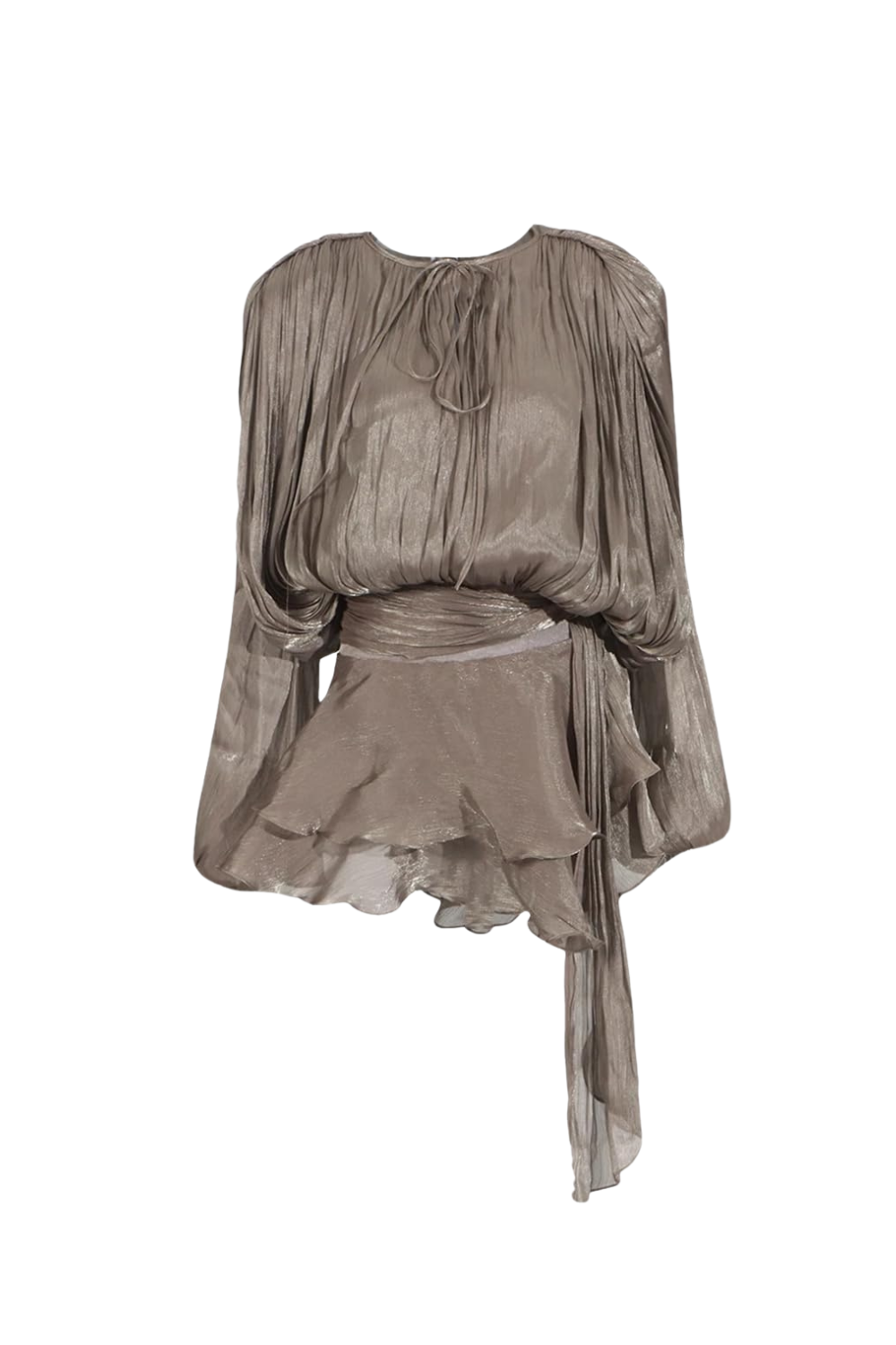 HERMOSA BALLOON SLEEVE RUCHED MINI DRESS, BROWN