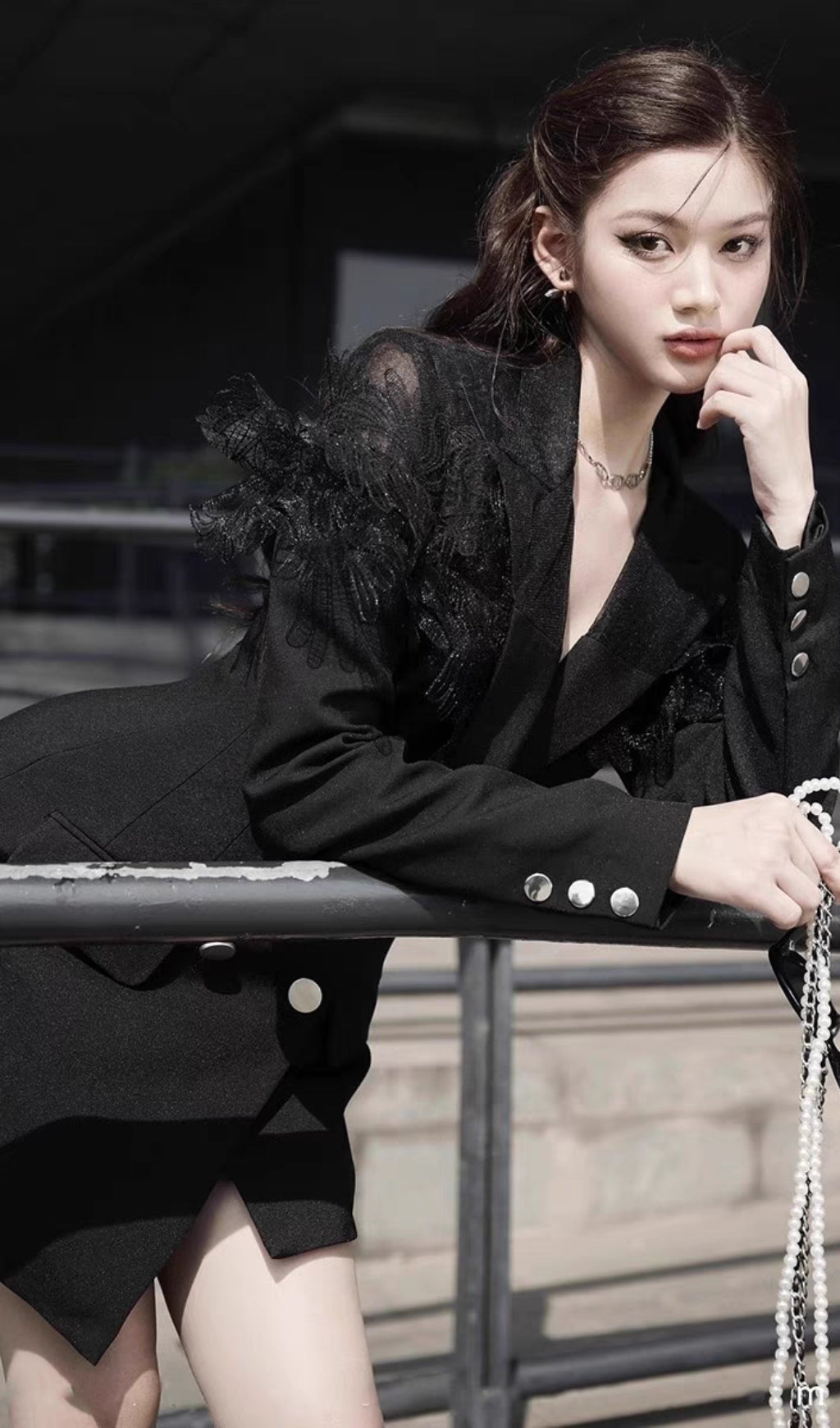 3D EMBROIDERED BLACK SUIT DRESS, FORMAL OCCASION
