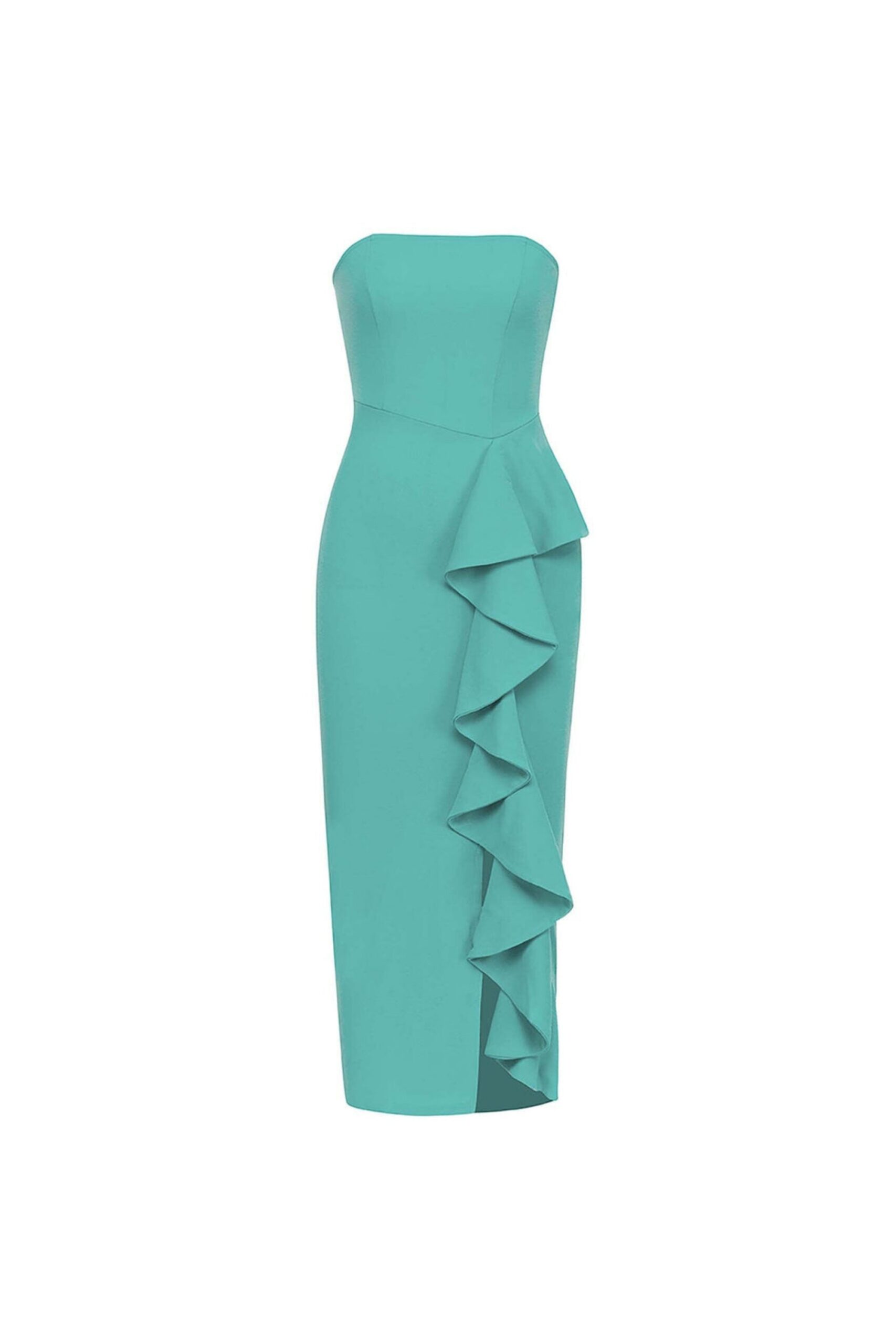 BANDEAU RUFFLE MIDI DRESS GREEN WEDDING GUEST