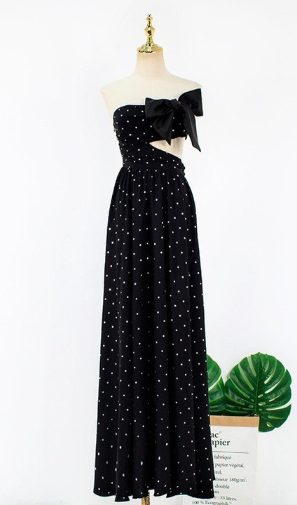 POLKA DOT BANDEAU DRESS BLACK PARTY MINI