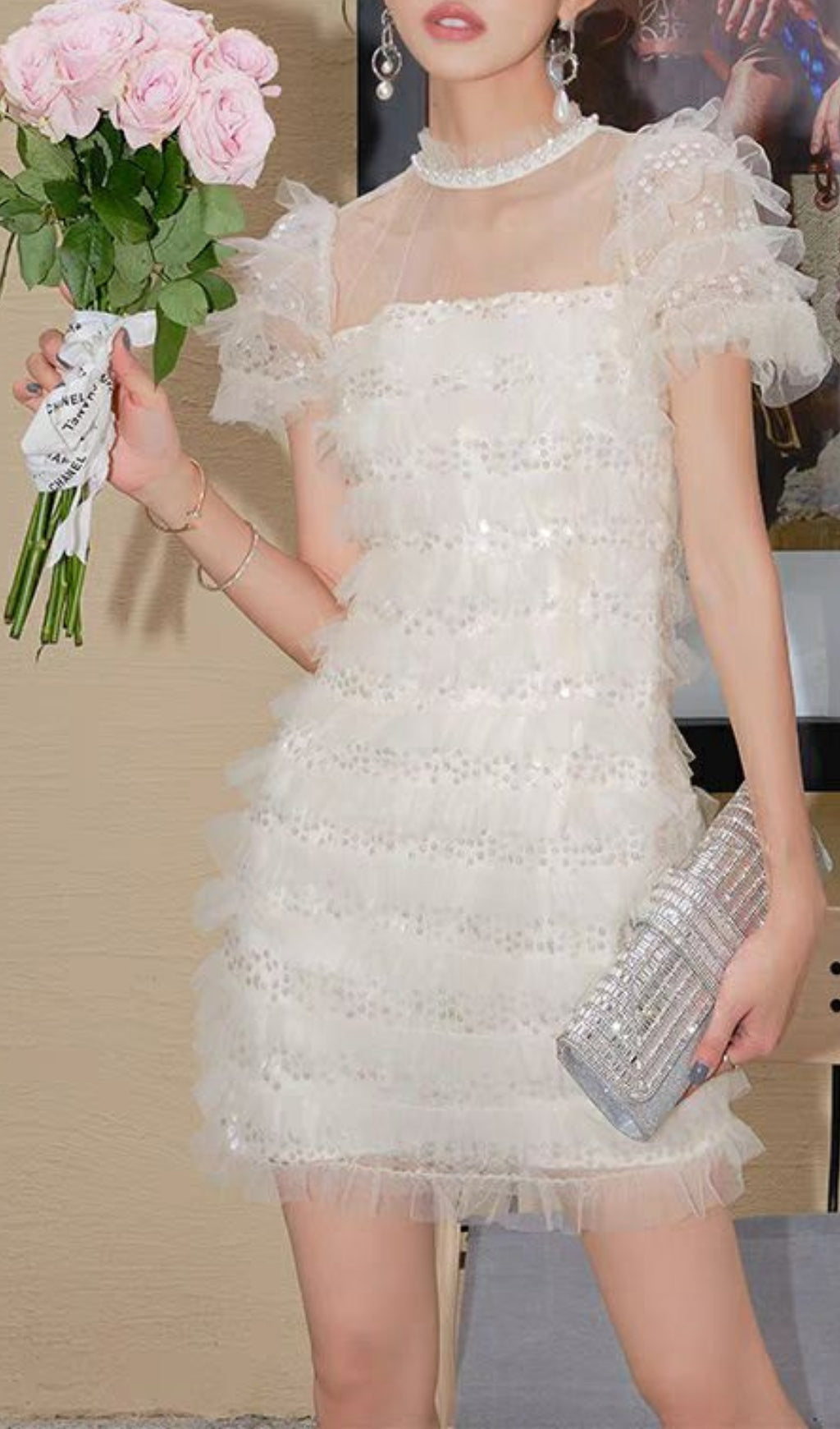 SEQUIN CASCADE MINI DRESS FOR EVENING PARTIES