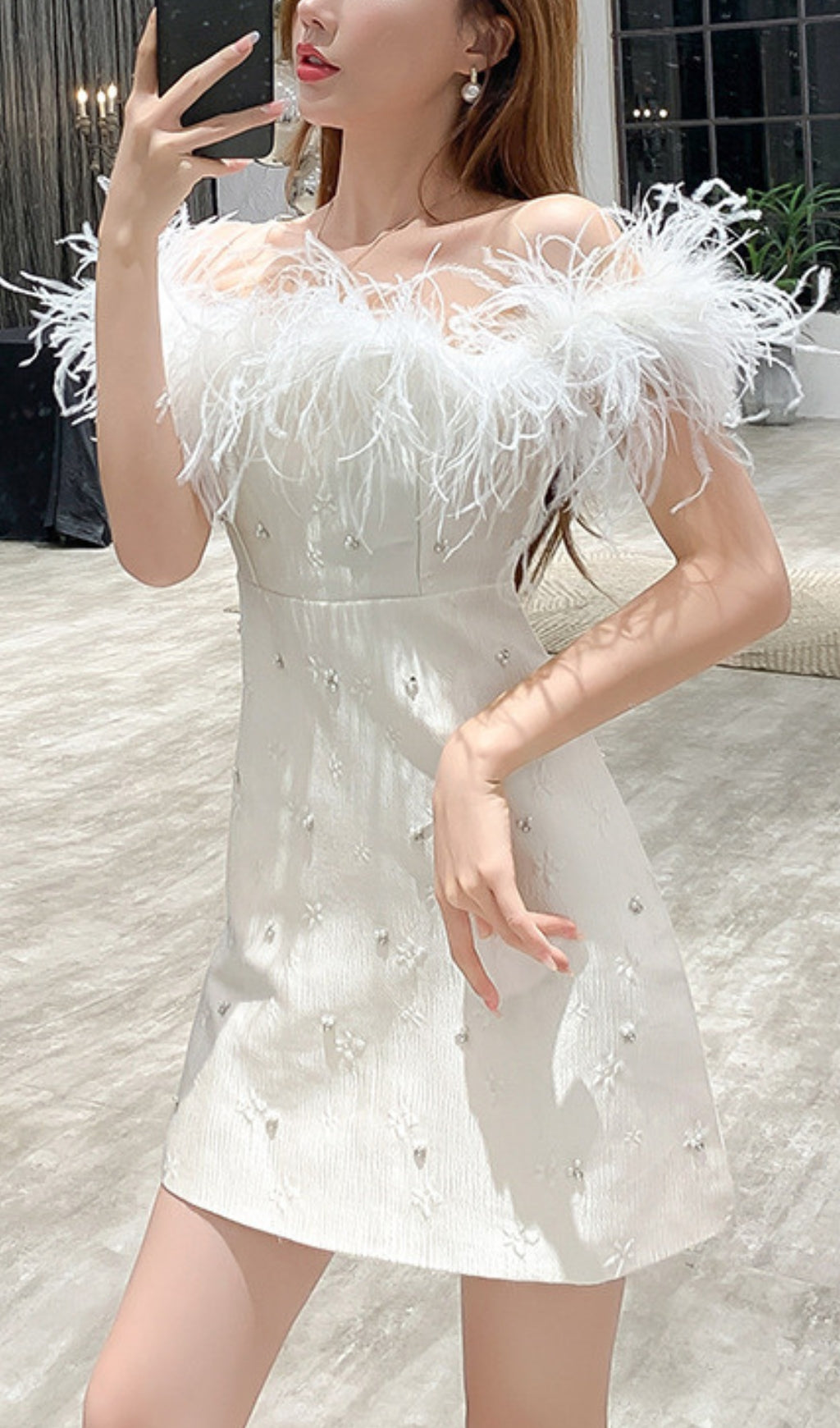 SEXY ONE-SHOULDER FEATHER MINI DRESS FOR PARTY