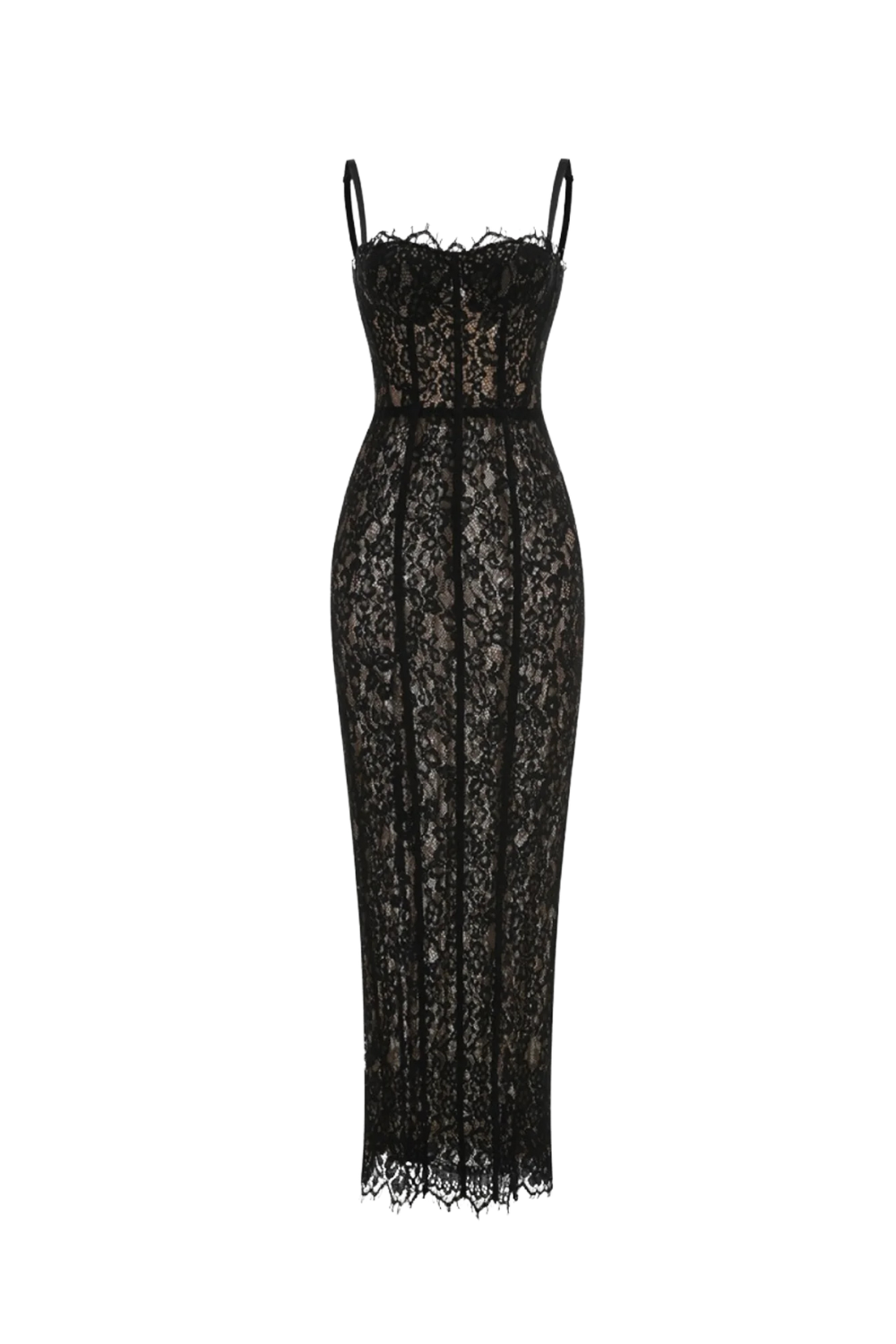 FREDA LACE CORSET MAXI DRESS, BLACK, WEDDING GUEST