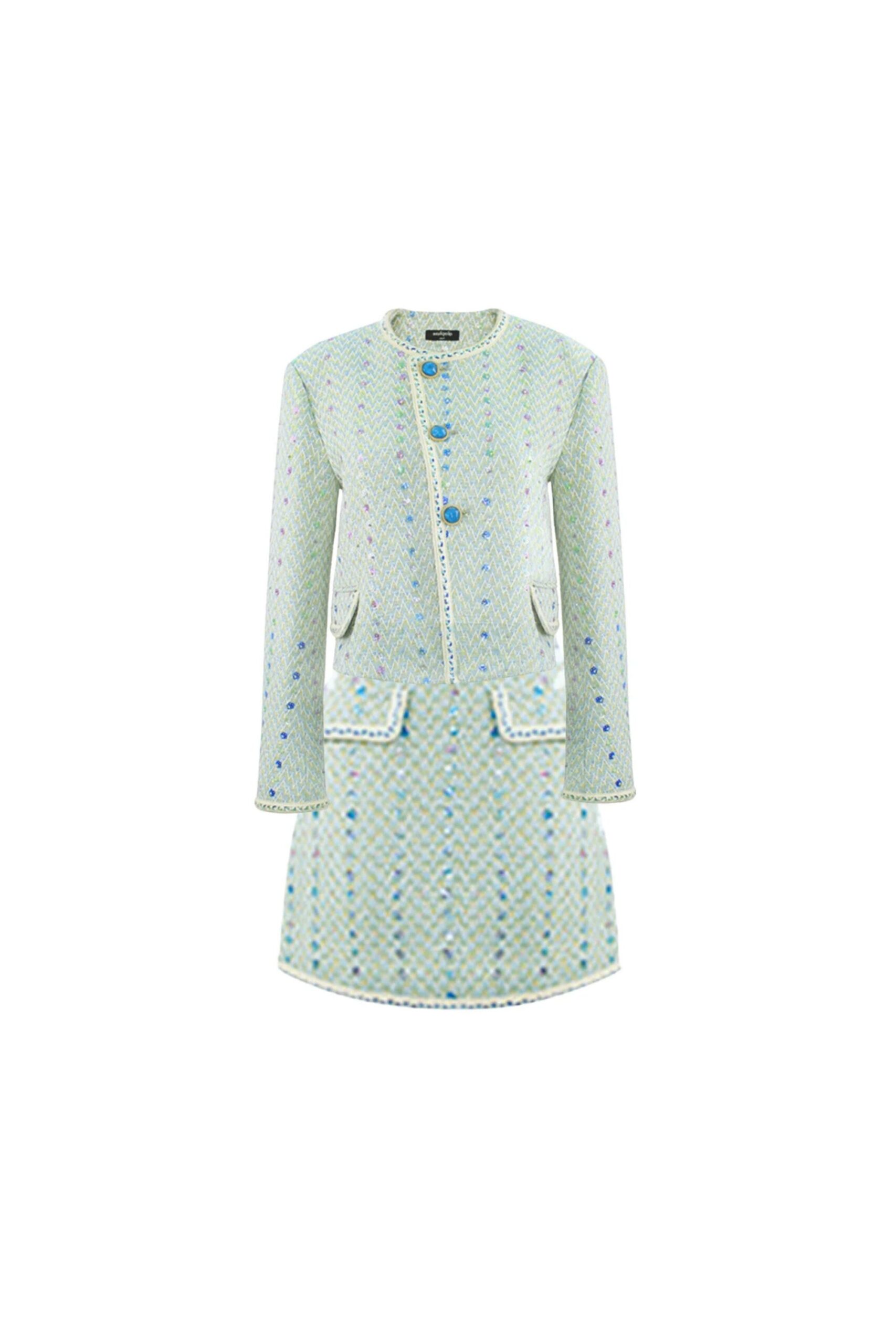 HEAVY SEQUIN EMBROIDERED FRAGRANT JACKET SKIRT SET