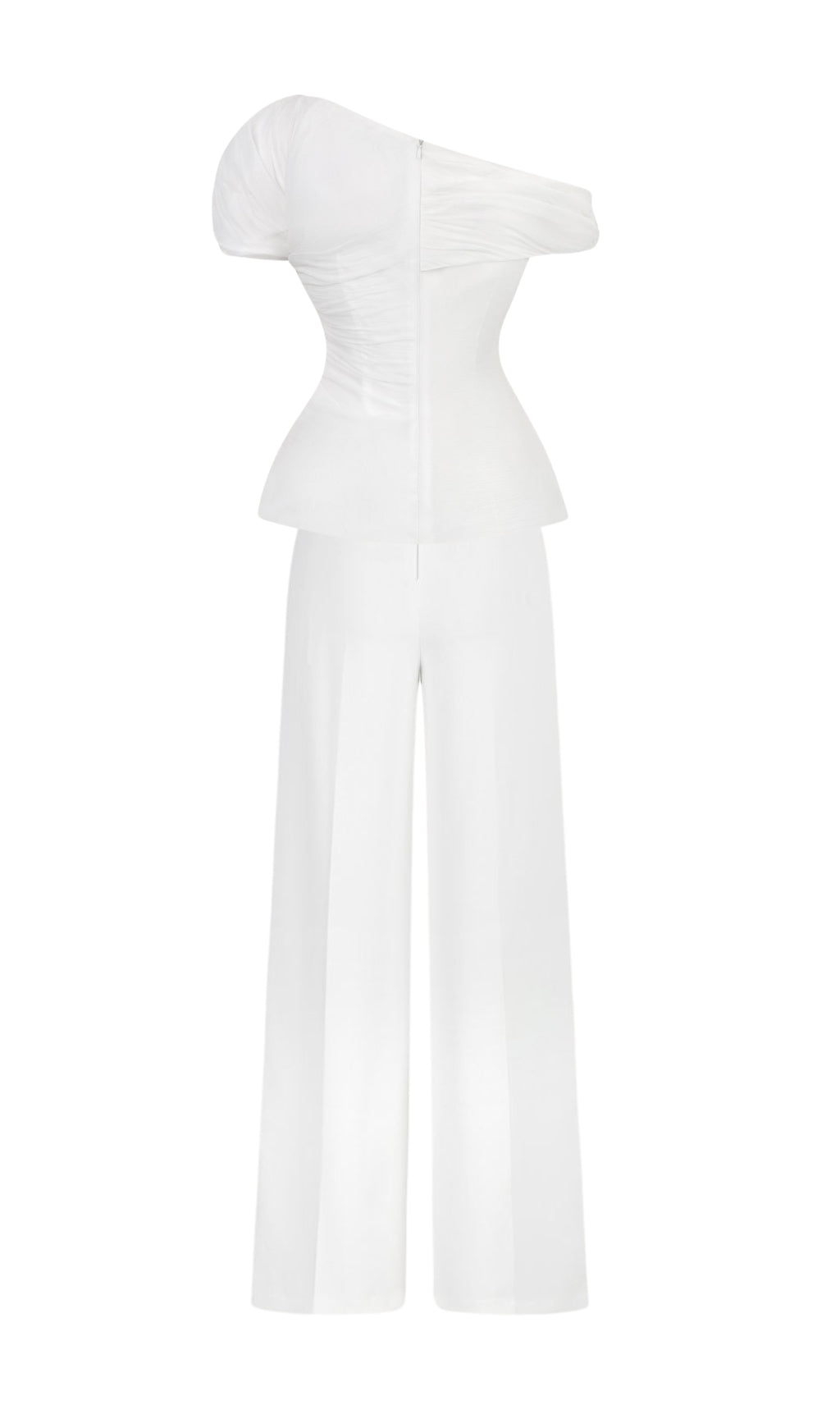 WHITE FEATHER PLEATED TWO-PIECE SUIT SET