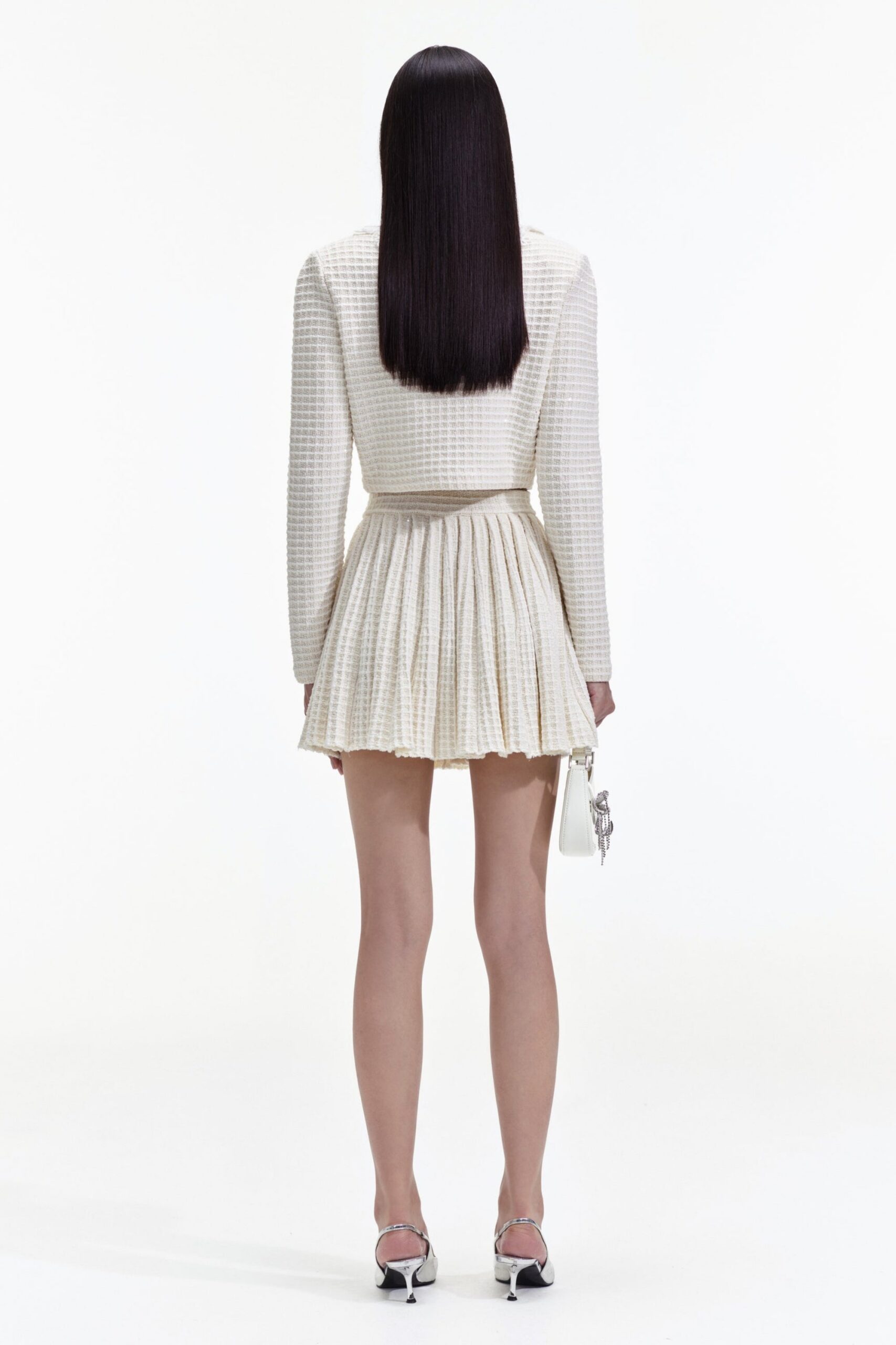 CREAM KNIT TRIM MIDI SKIRT FOR WORK