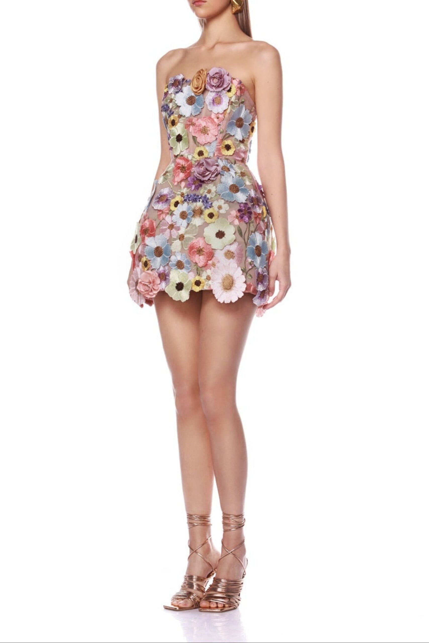 FLORAL STRAPLESS MINI DRESS FOR SUMMER PARTY