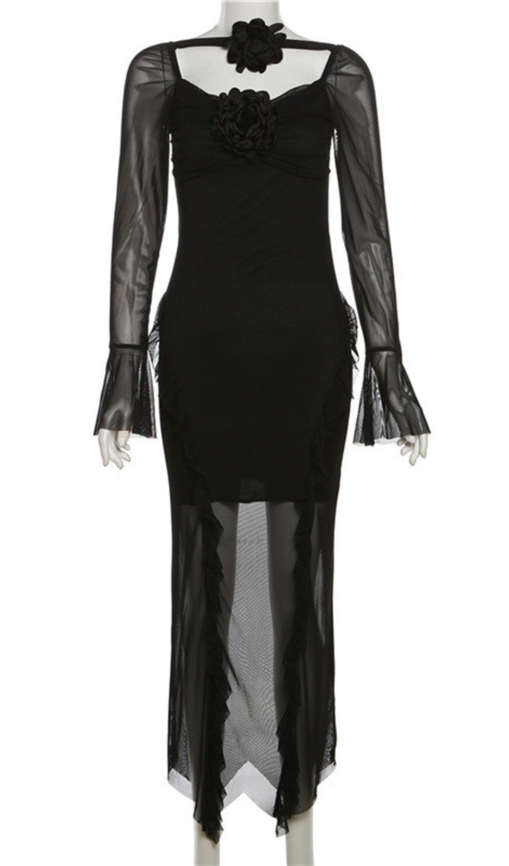 FLOWER RUFFLE MESH DRESS FOR WEDDING