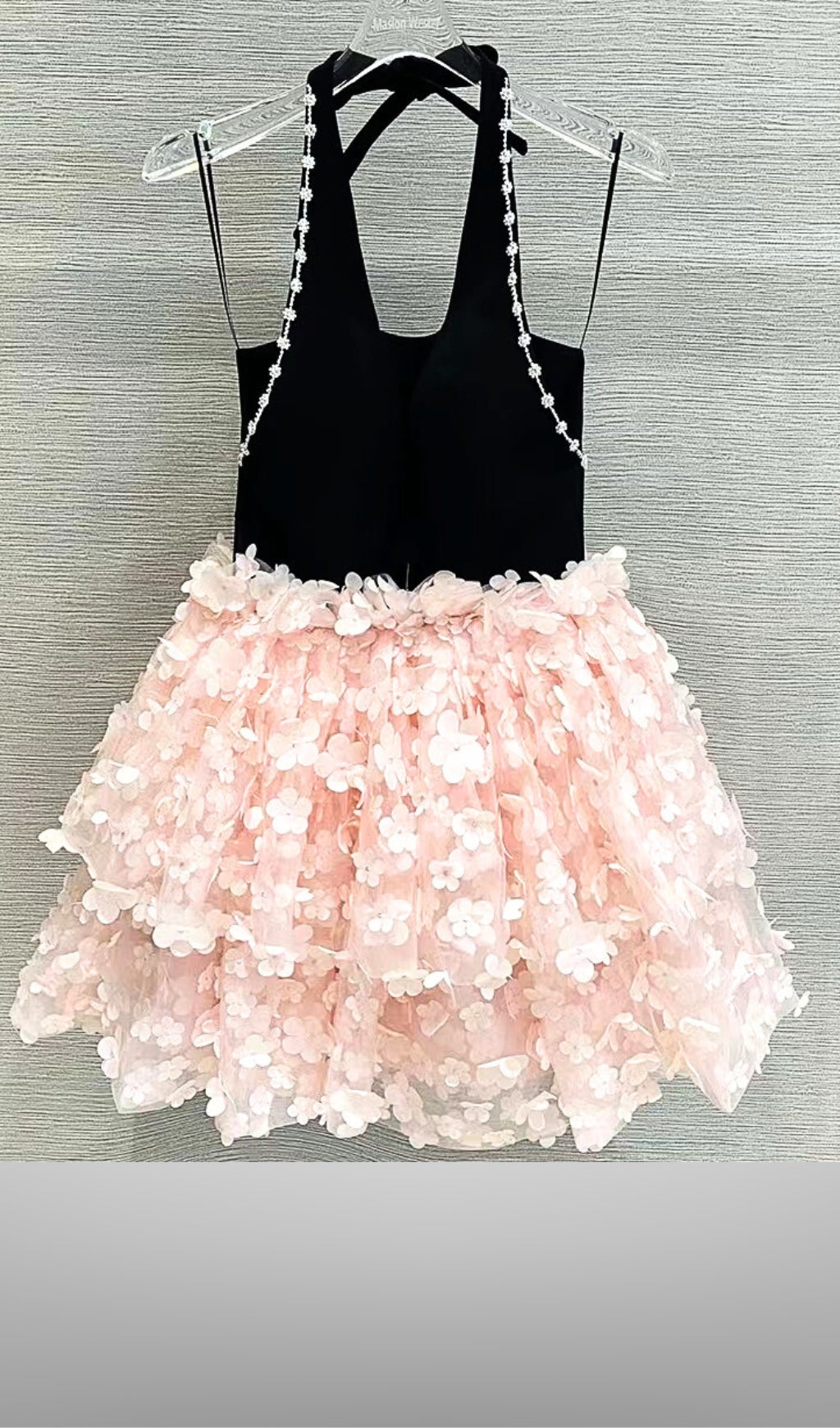 BLACK SLEEVELESS HALTER FLORAL PARTY DRESS