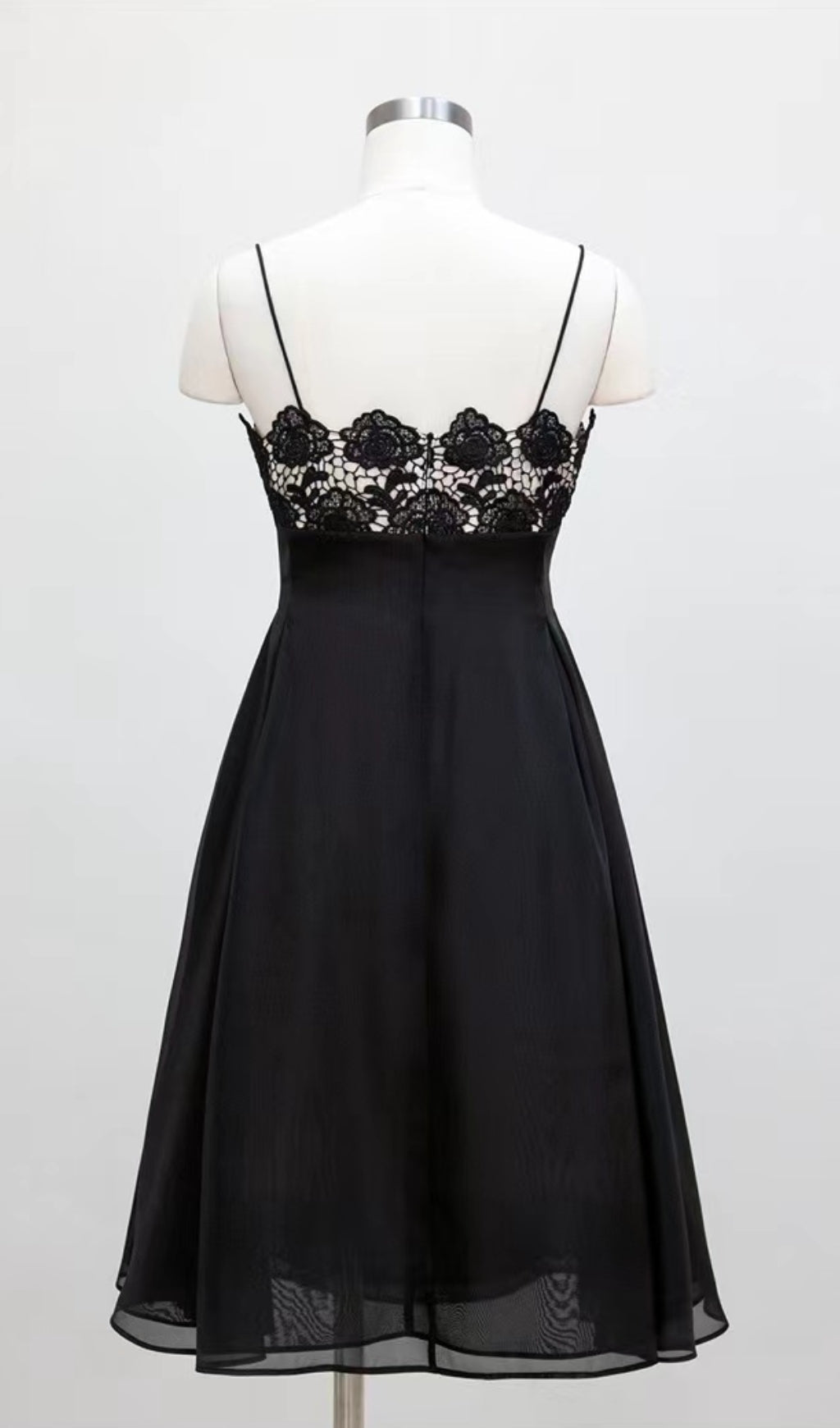BLACK LACE MIDI DRESS WITH CAMISOLE BODICE
