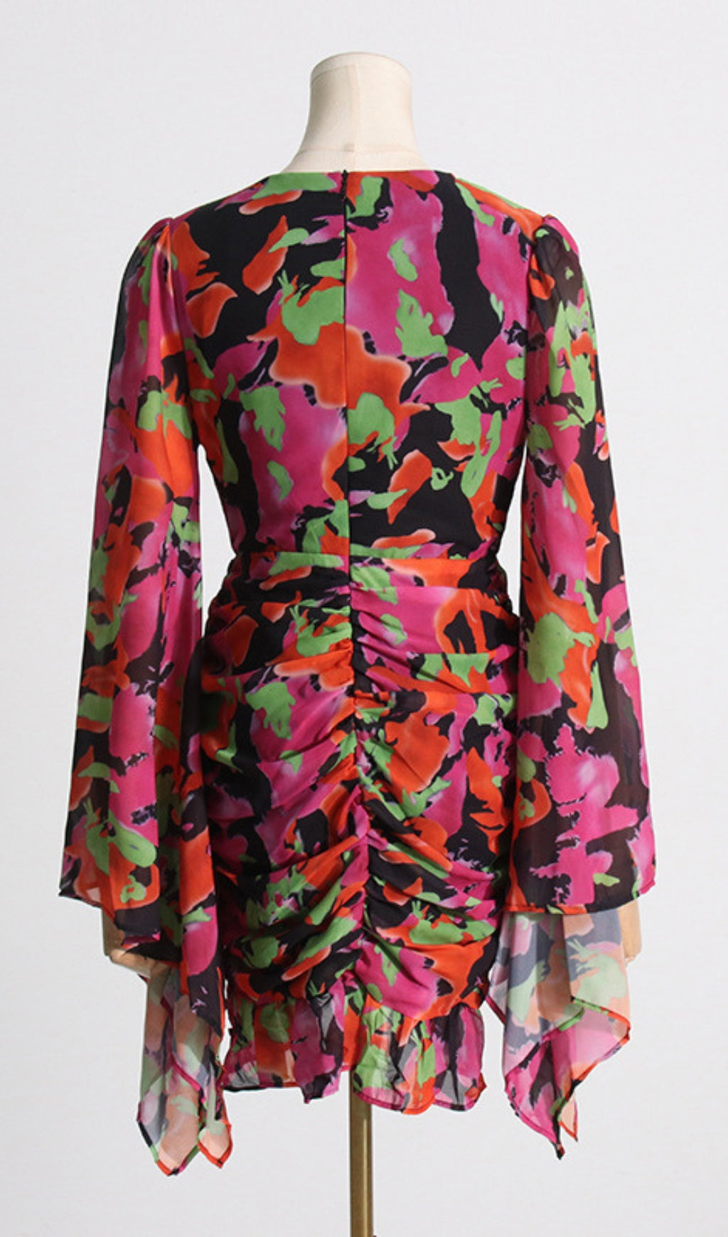 PRINTED RUFFLE MESH DRESS FOR PARTY