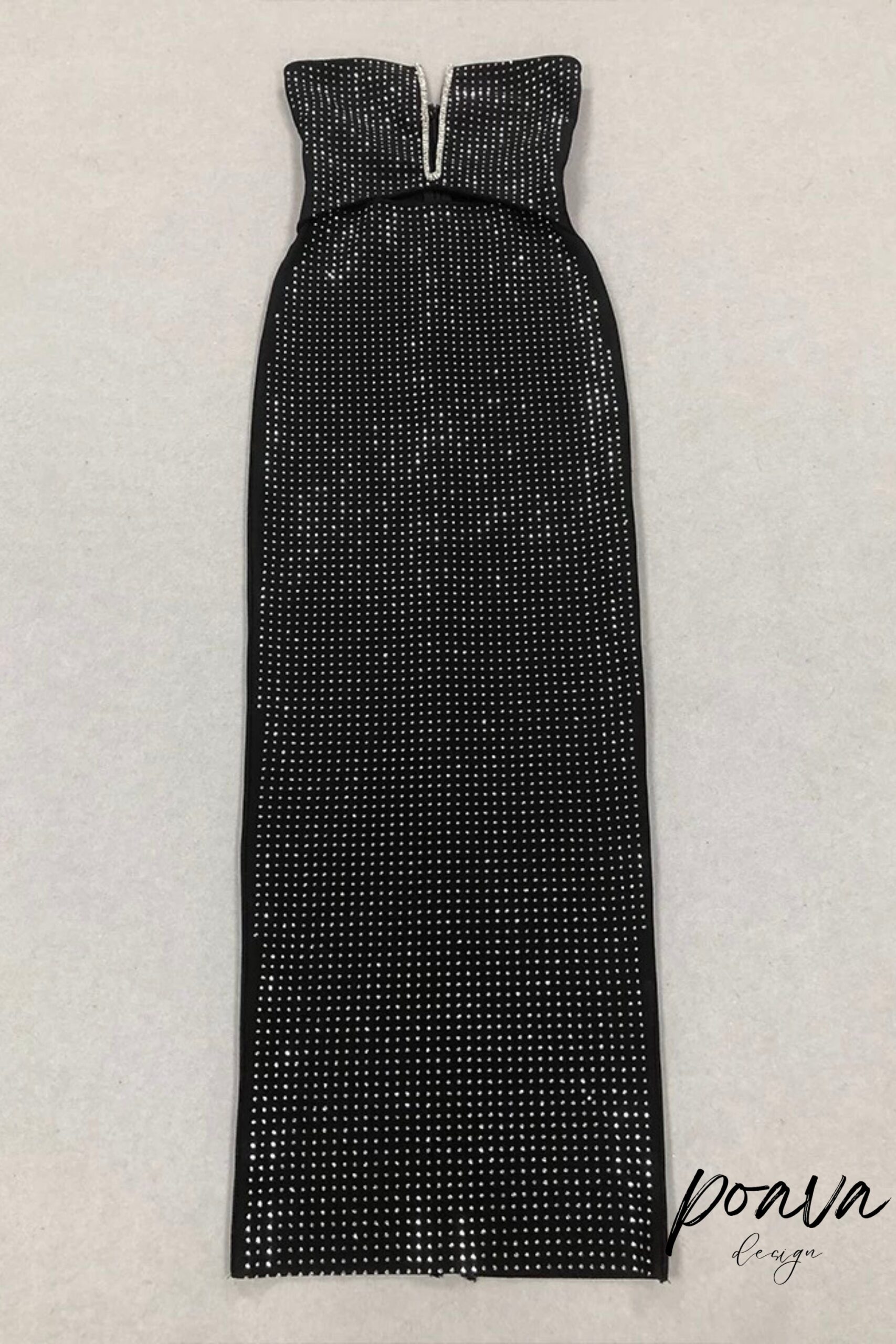 RHINESTONE BLACK MAXI DRESS FOR EVENING