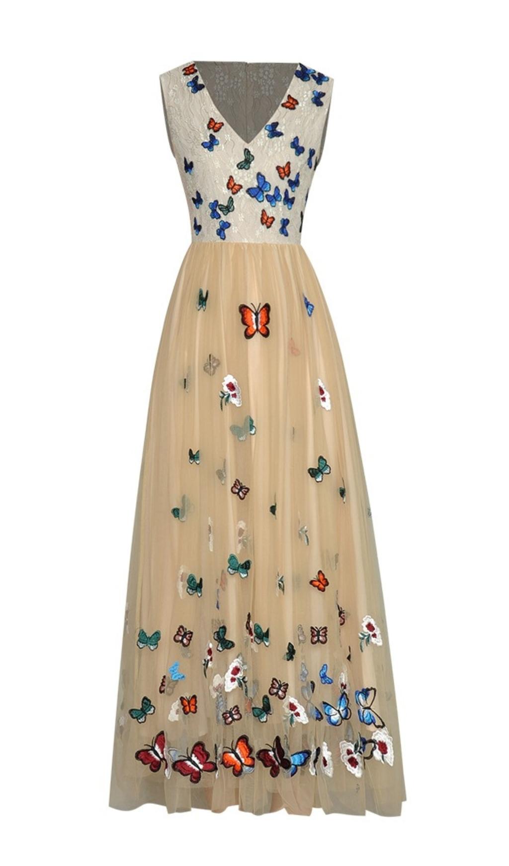 BUTTERFLY LACE MIDI DRESS, BEIGE, ELEGANT OCCASION