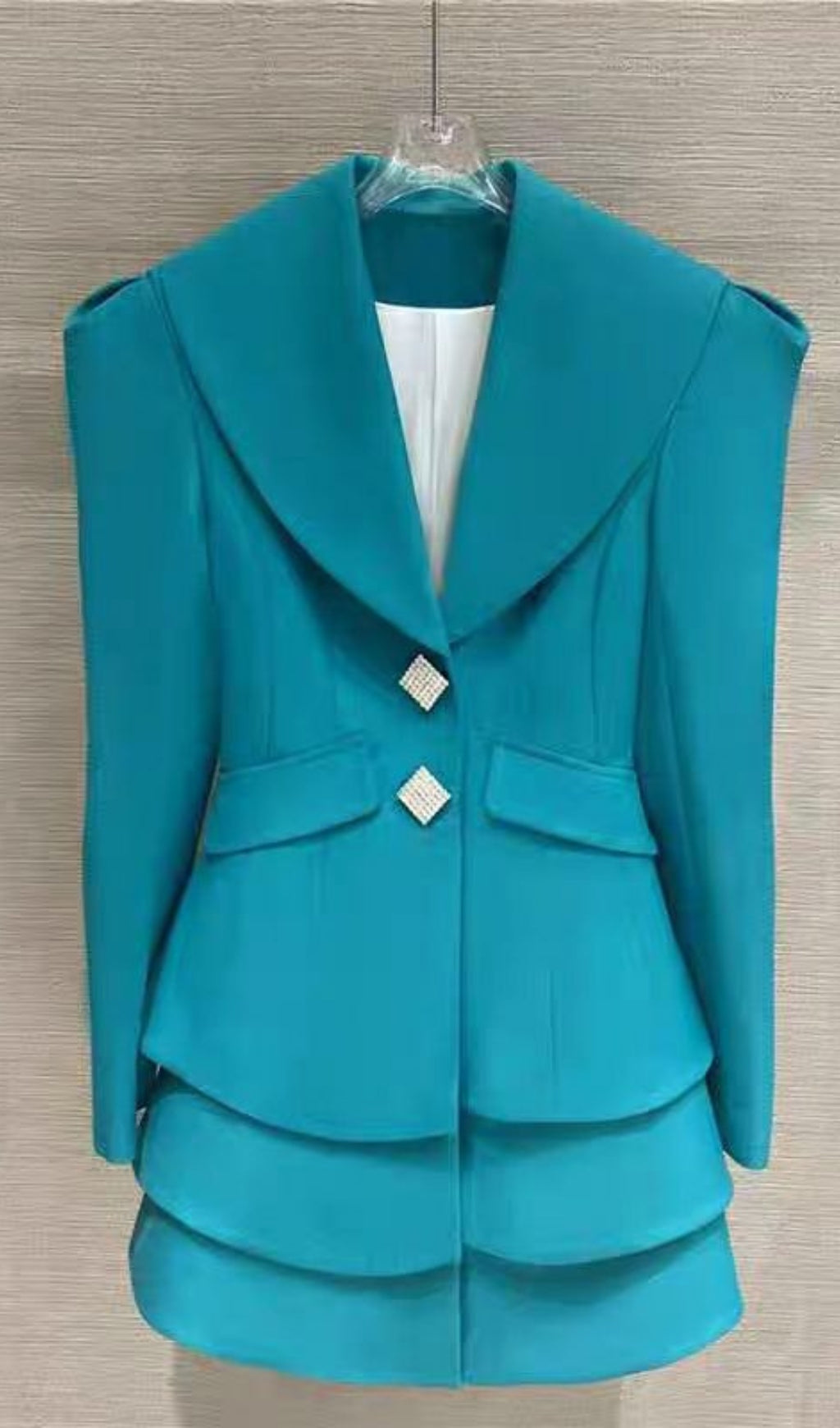 TEAL LAYERED HEM SUIT DRESS FOR WORK