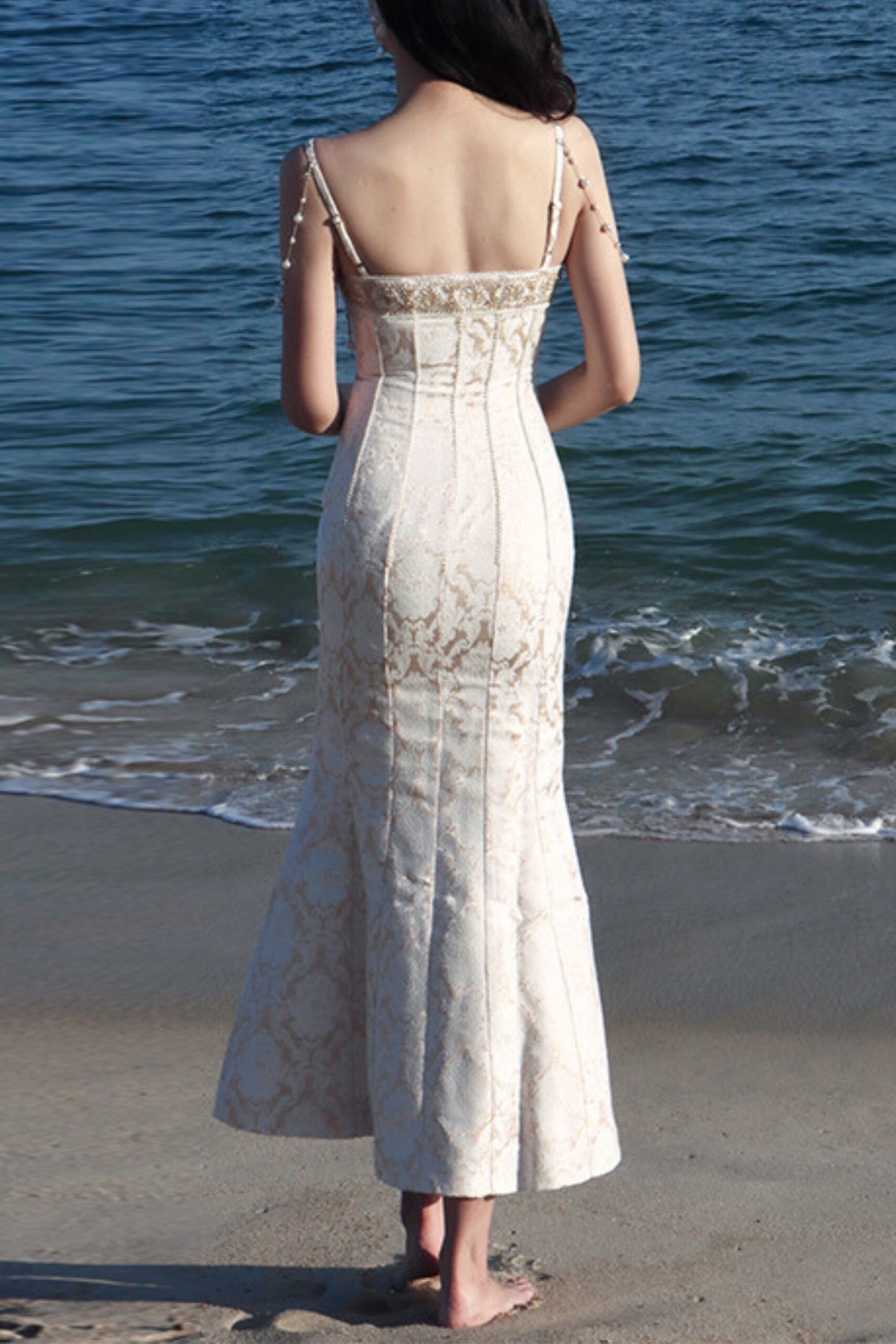 PEARL MERMAID MIDI DRESS, EVENING PARTY STYLE
