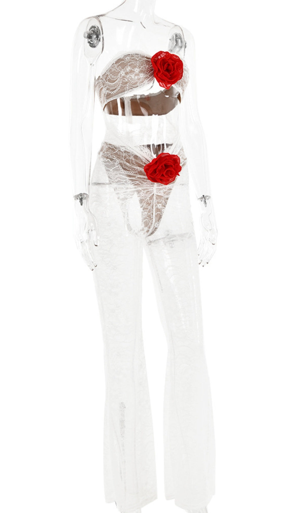 WHITE FLOWER LACE HOLLOW JUMPSUIT FOR WEDDING GUEST