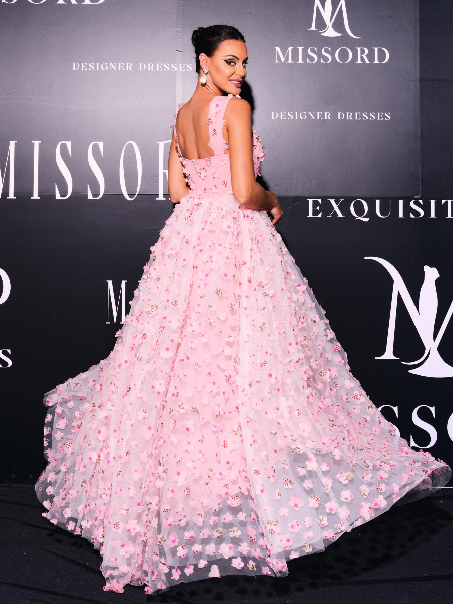 FLORAL TULLE DRESS WITH APPLIQUED PINK CAMISOLE