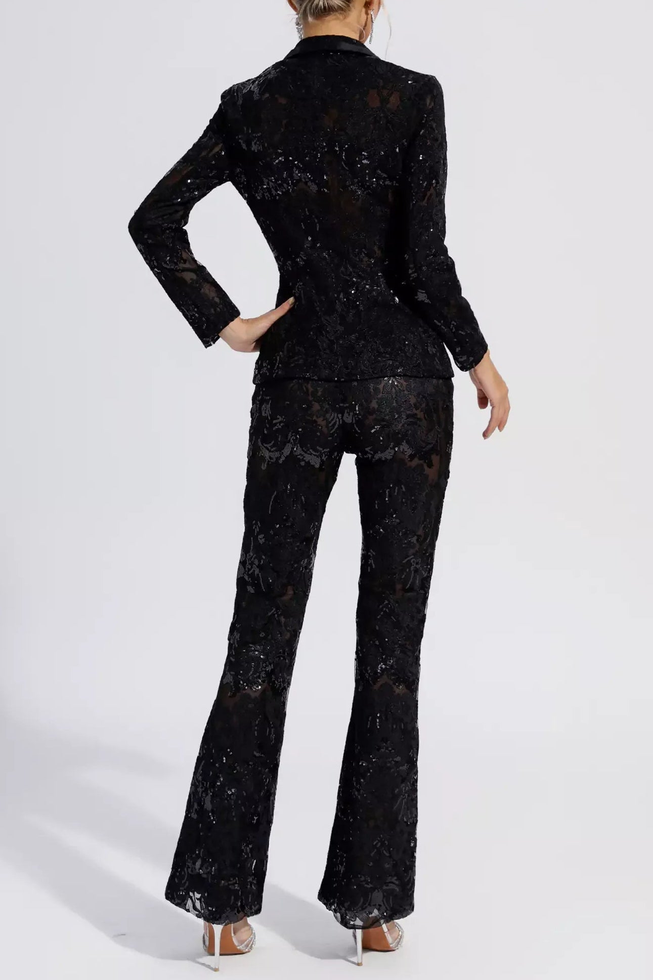 VICKY BLACK CUTOUT SEQUIN BLAZER SET