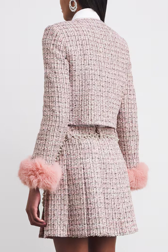 ROSEMARY PINK BOUCLÉ FUR-TRIM BLAZER