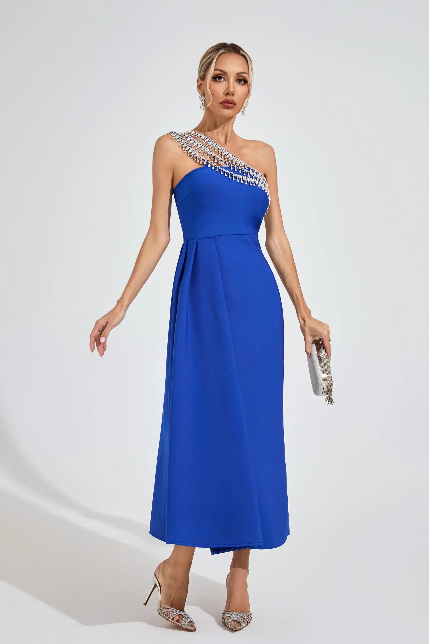 PHILIPPA BLUE DIAMOND STRAPLESS MAXI DRESS