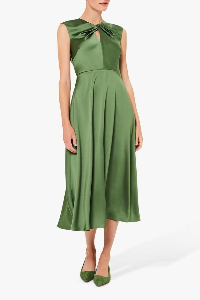 7b6dc9066712a830e36d75b8726b0eb9 TWIST NECK SATIN MIDI DRESS GREEN, ELEGANT EVENING