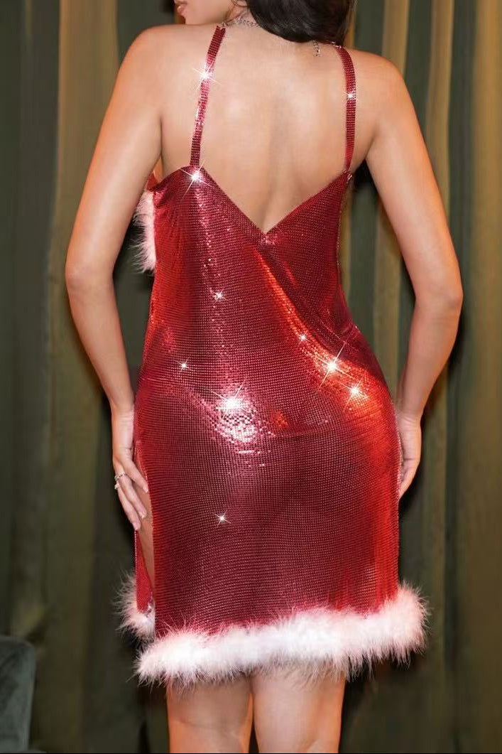 JUYCE FEATHER HALTER MINI DRESS