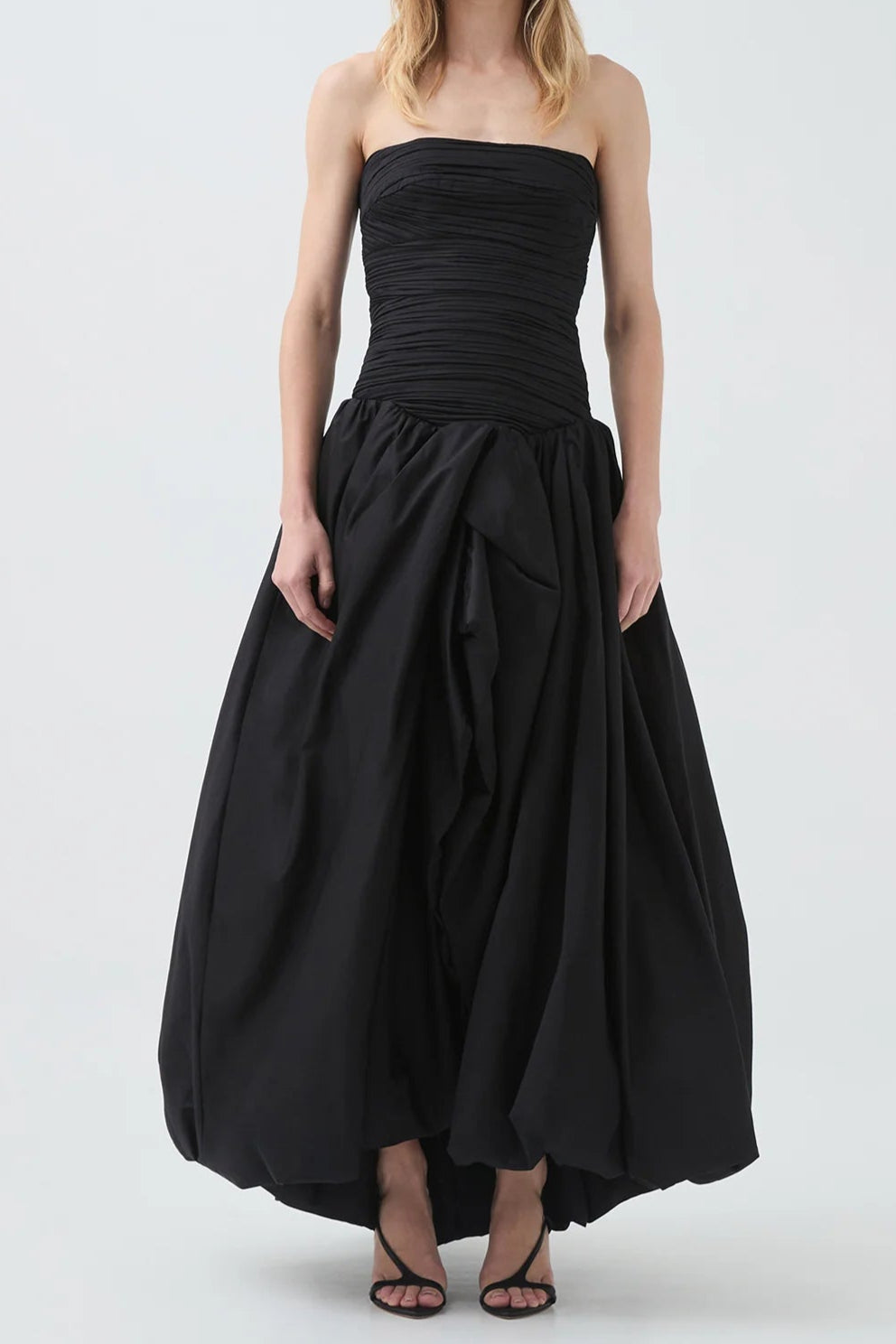 NANCY BUBBLE HEM MAXI DRESS BLACK COCKTAIL