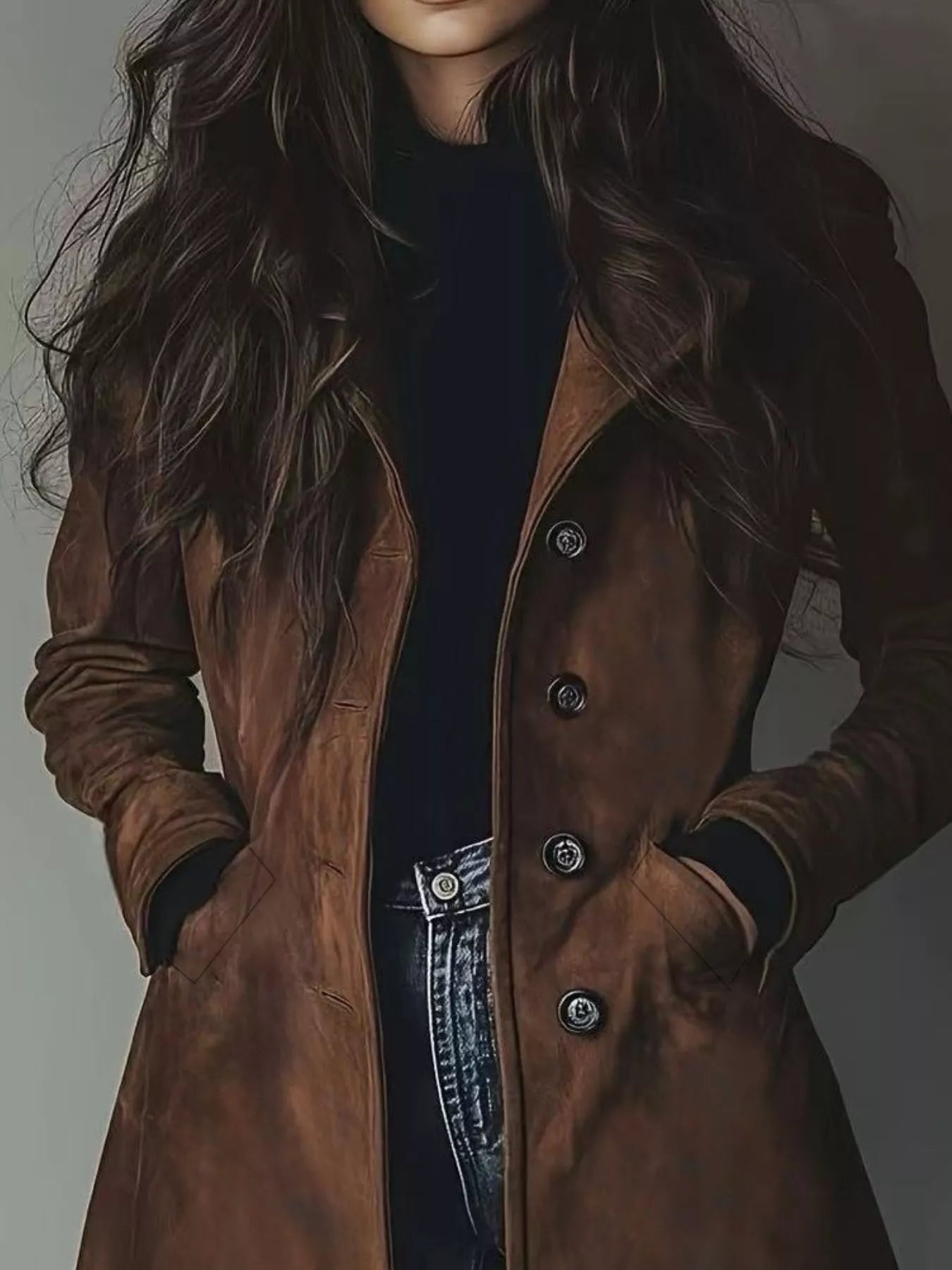 CLASSIC LONG TRENCH COAT, BUTTON FRONT, WORK STYLE