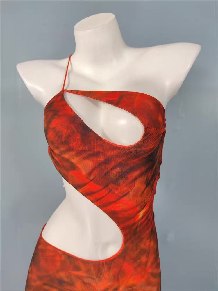 CUT OUT PRINTED MAXI DRESS ORANGE