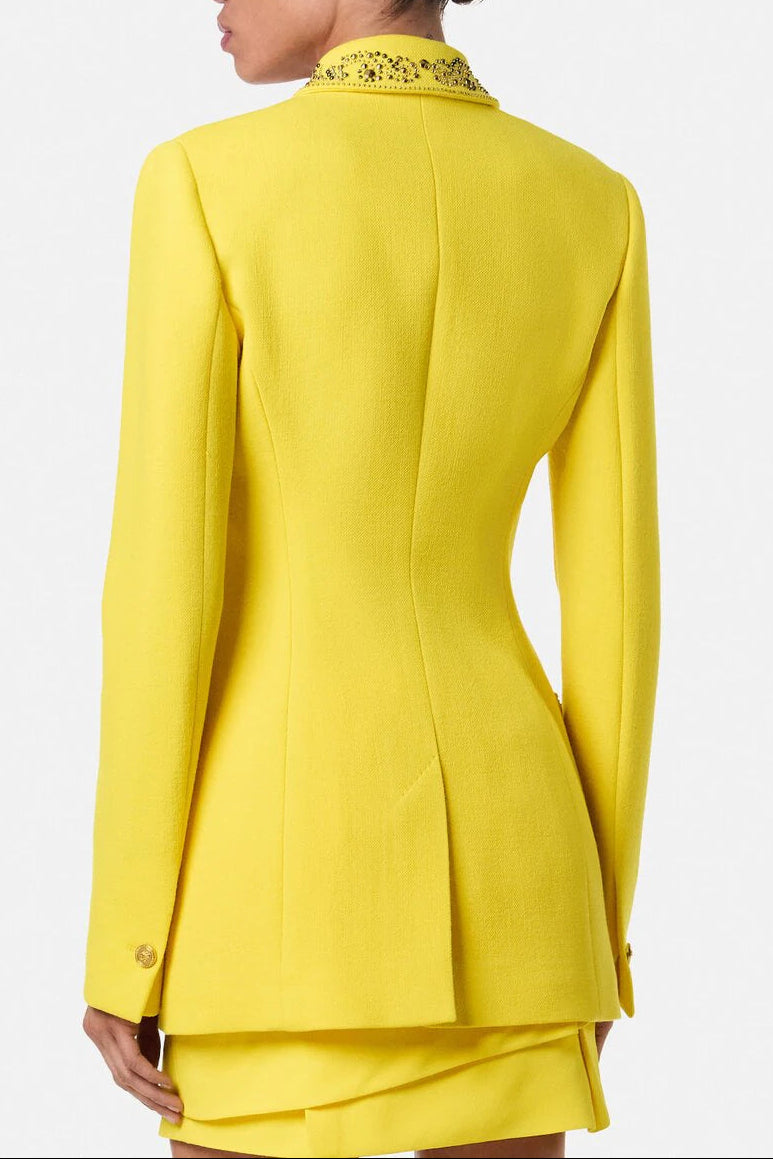 7d7e364c-84d5-4086-94a3-2f28c1f5ff66 ANILA STUDDED WOOL BLAZER | YELLOW PARTY FIT