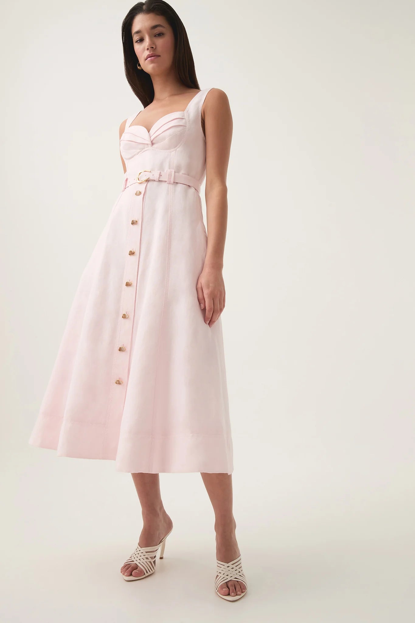 SWEETHEART BELTED MIDI DRESS PINK
