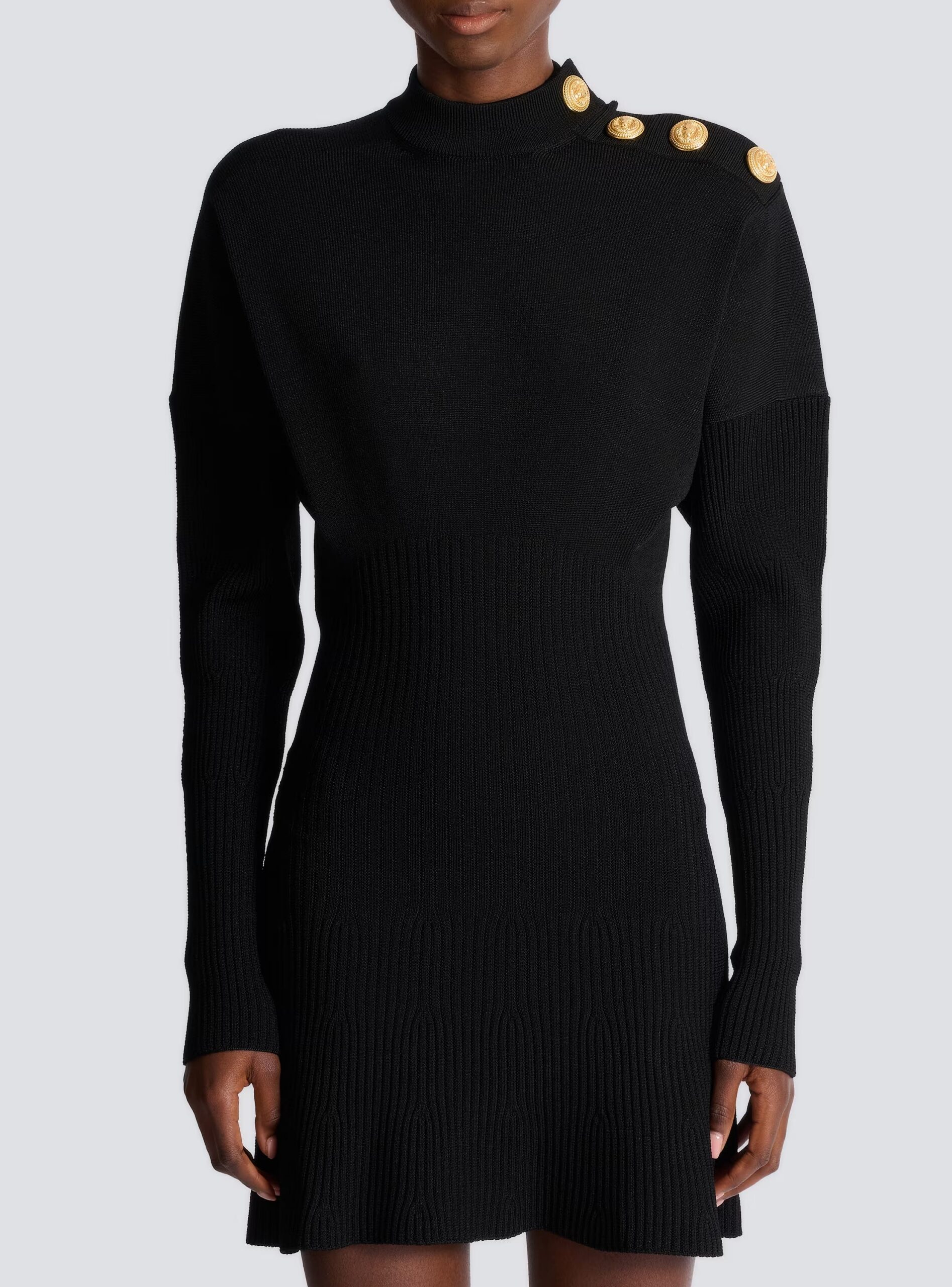 ROBERTA LONG SLEEVE FLARED KNIT MINI DRESS BLACK