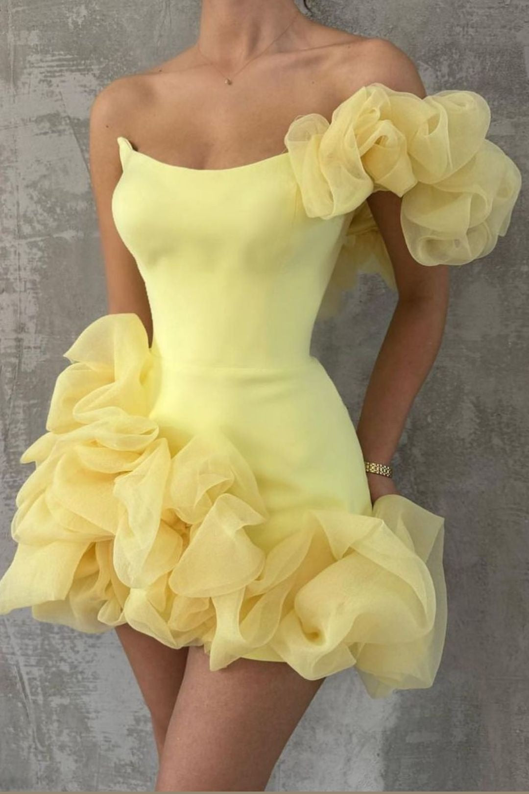7f52b9eb0c70b286e3f6e4027e7a9a5b ONE SHOULDER RUFFLE YELLOW MINI DRESS