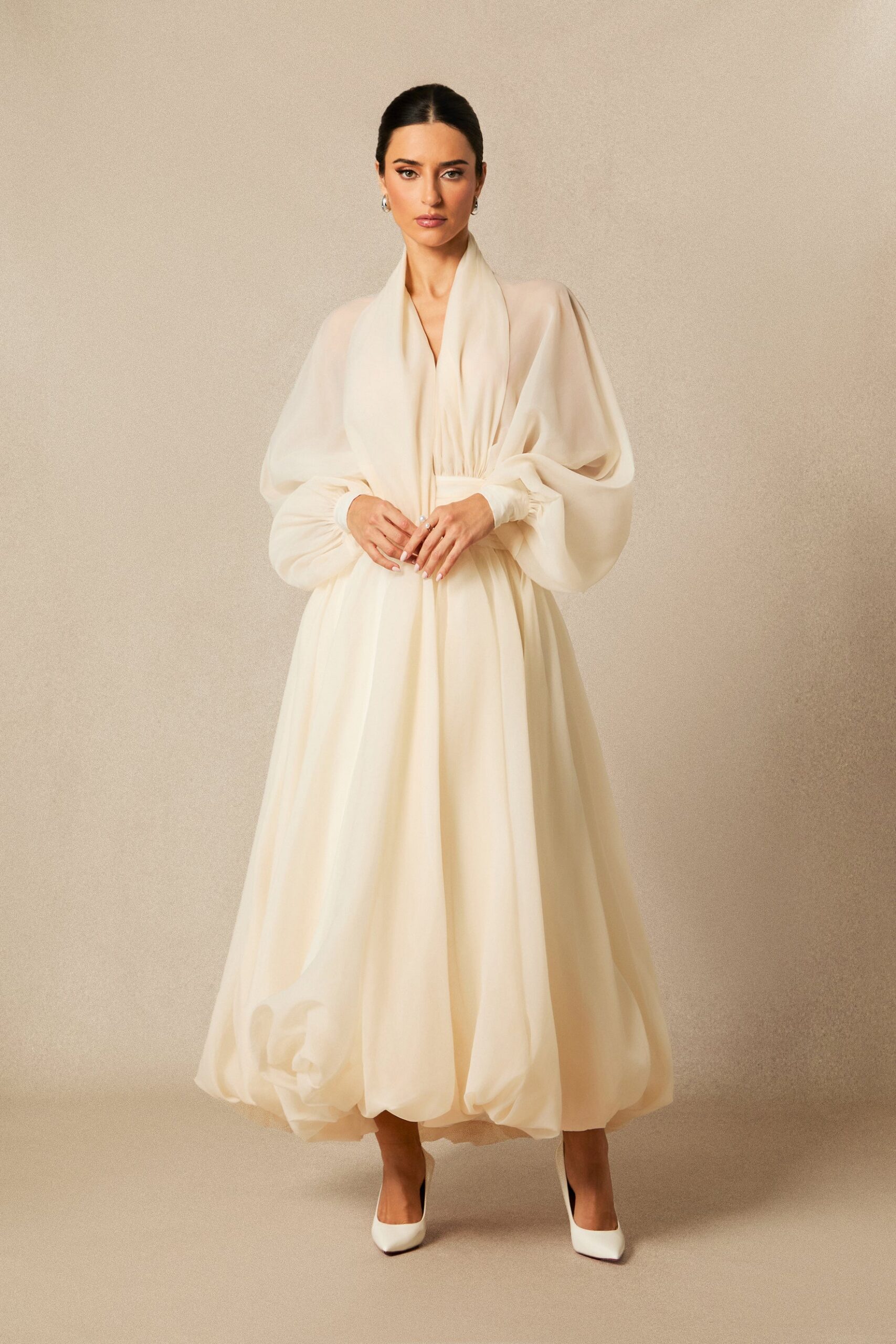 LILLY DEEP V PUFF SLEEVE MAXI DRESS FOR WEDDING