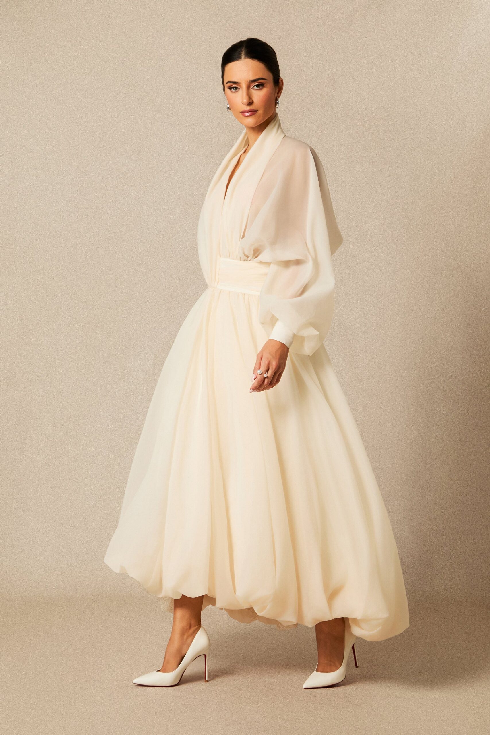 LILLY DEEP V PUFF SLEEVE MAXI DRESS FOR WEDDING