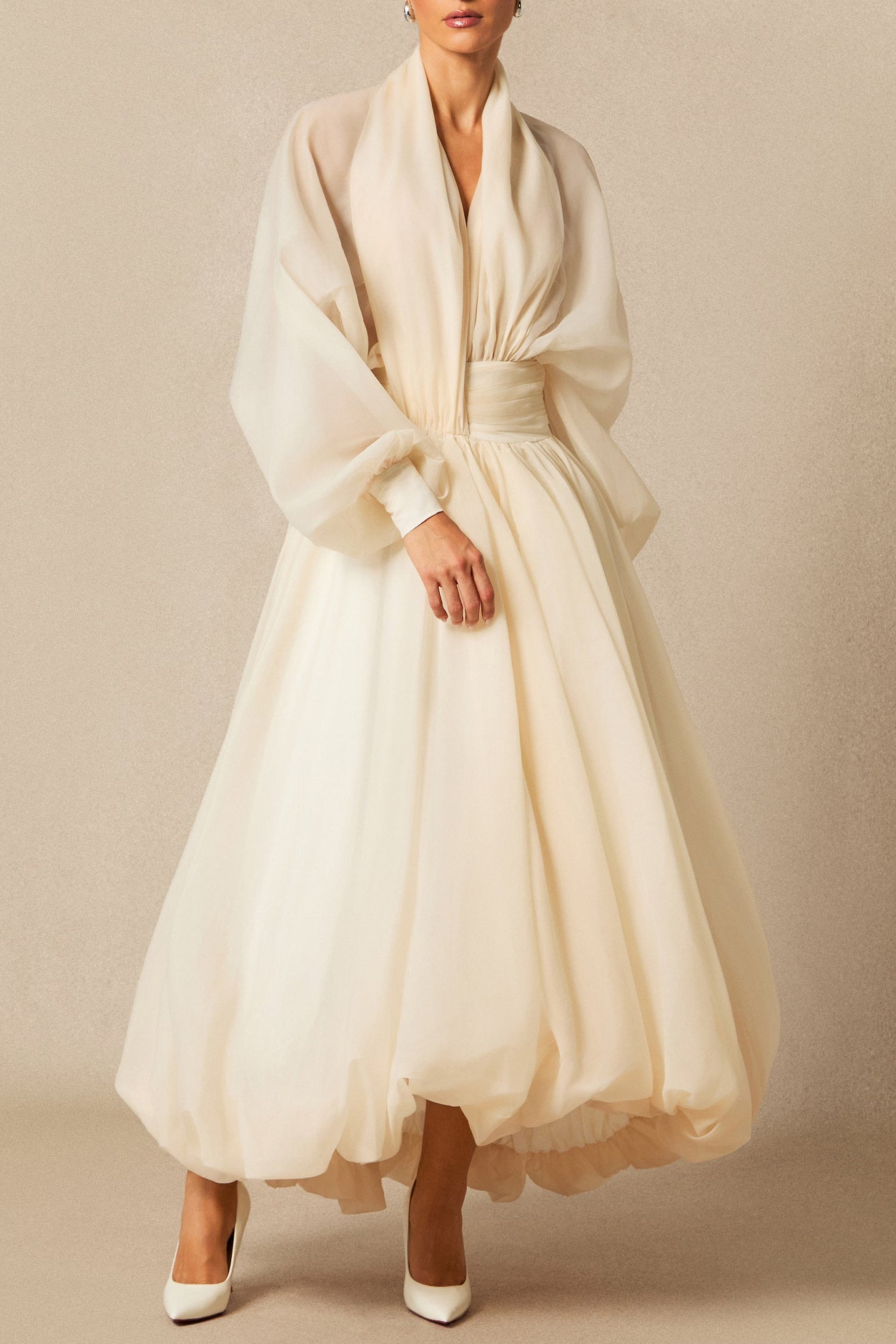 LILLY DEEP V PUFF SLEEVE MAXI DRESS FOR WEDDING