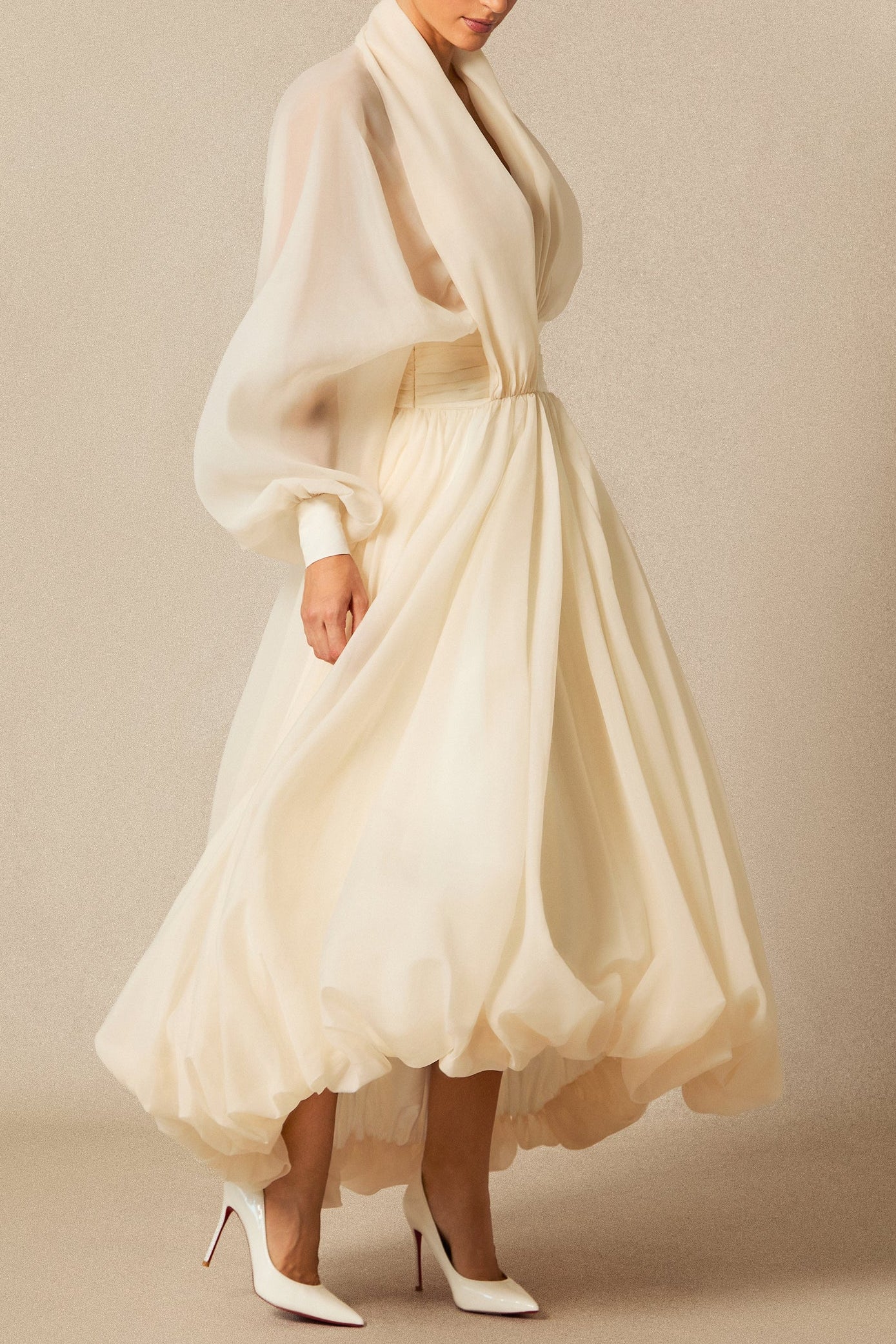 LILLY DEEP V PUFF SLEEVE MAXI DRESS FOR WEDDING