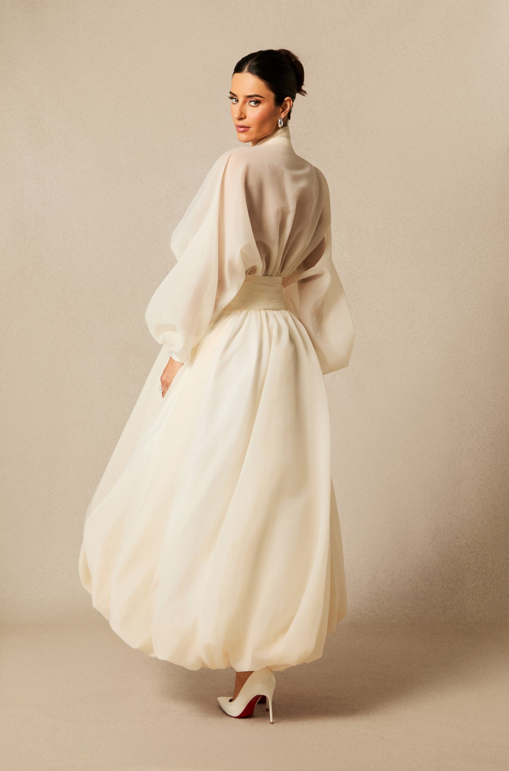 LILLY DEEP V PUFF SLEEVE MAXI DRESS FOR WEDDING