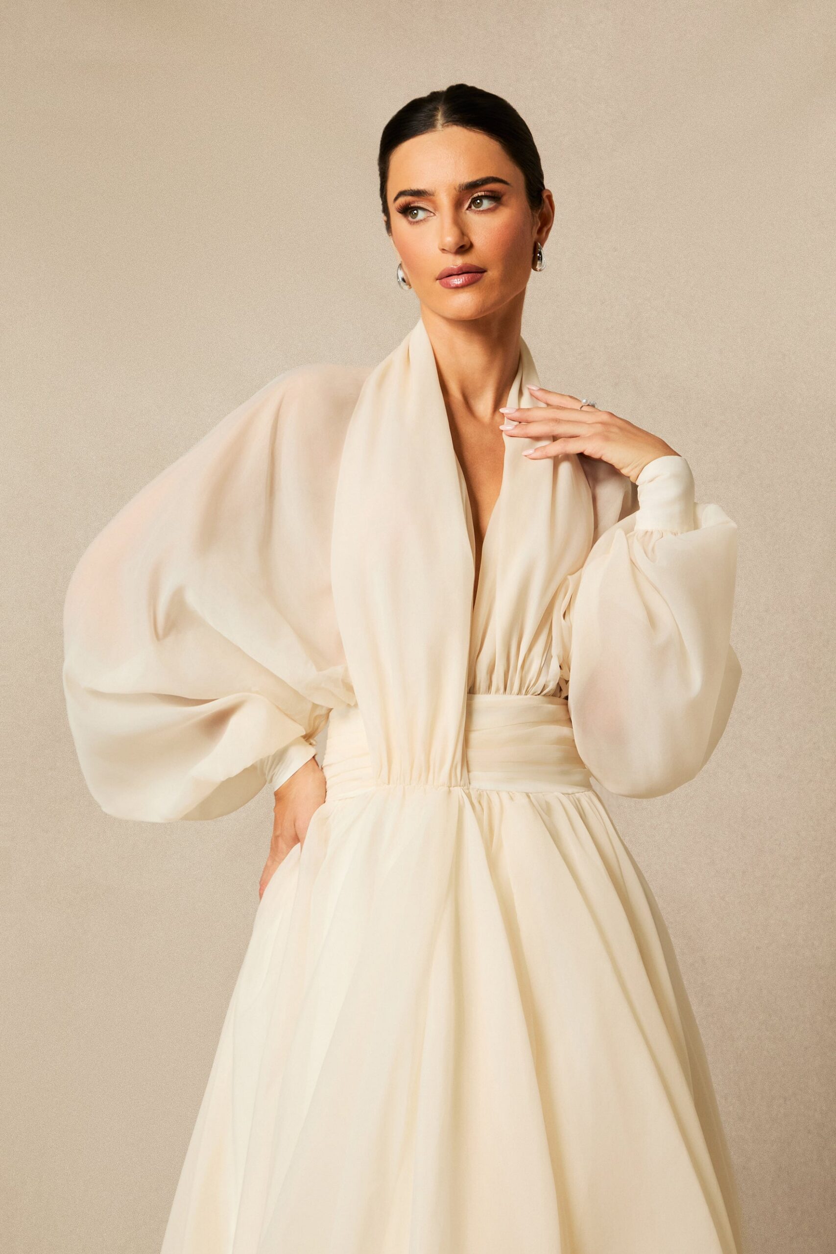LILLY DEEP V PUFF SLEEVE MAXI DRESS FOR WEDDING