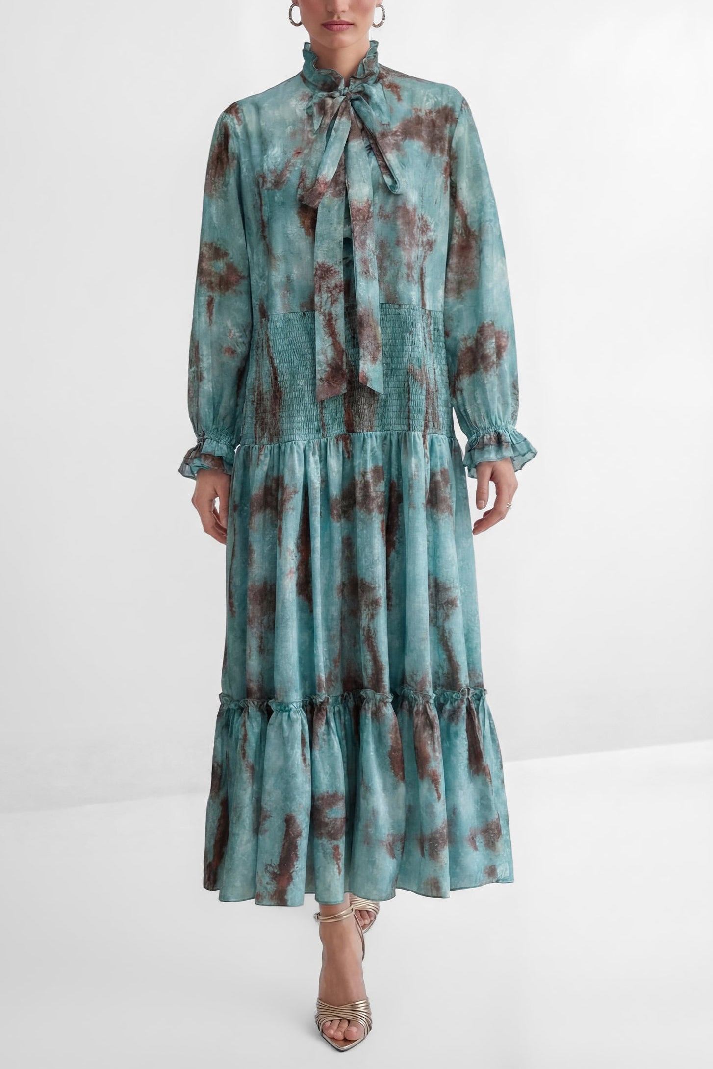 8-36 TEAL TIERED RUFFLE MAXI DRESS - GREEN BOHO WEDDING