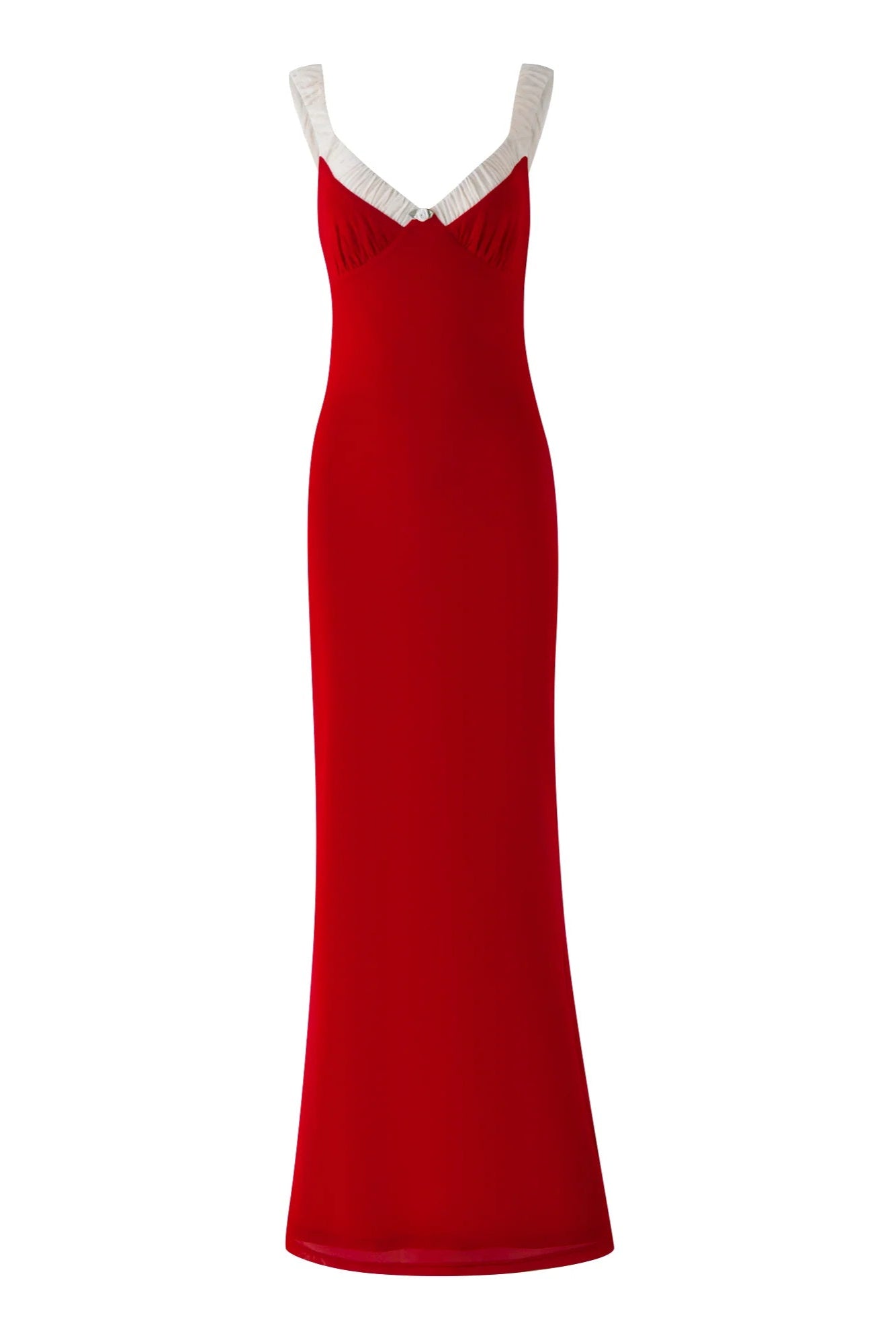RED V-NECK BUSTIER MAXI DRESS FOR PARTIES